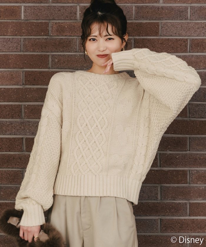FREAK'S STORE FREAK'S STORE×前田亜美/Disney/Mickey Mouse/ミッキーマウス/ケーブル ニット プルオーバー【限定展開】 25AW フリークスストア トップス ニット ベージュ ネイビー【送料無料】