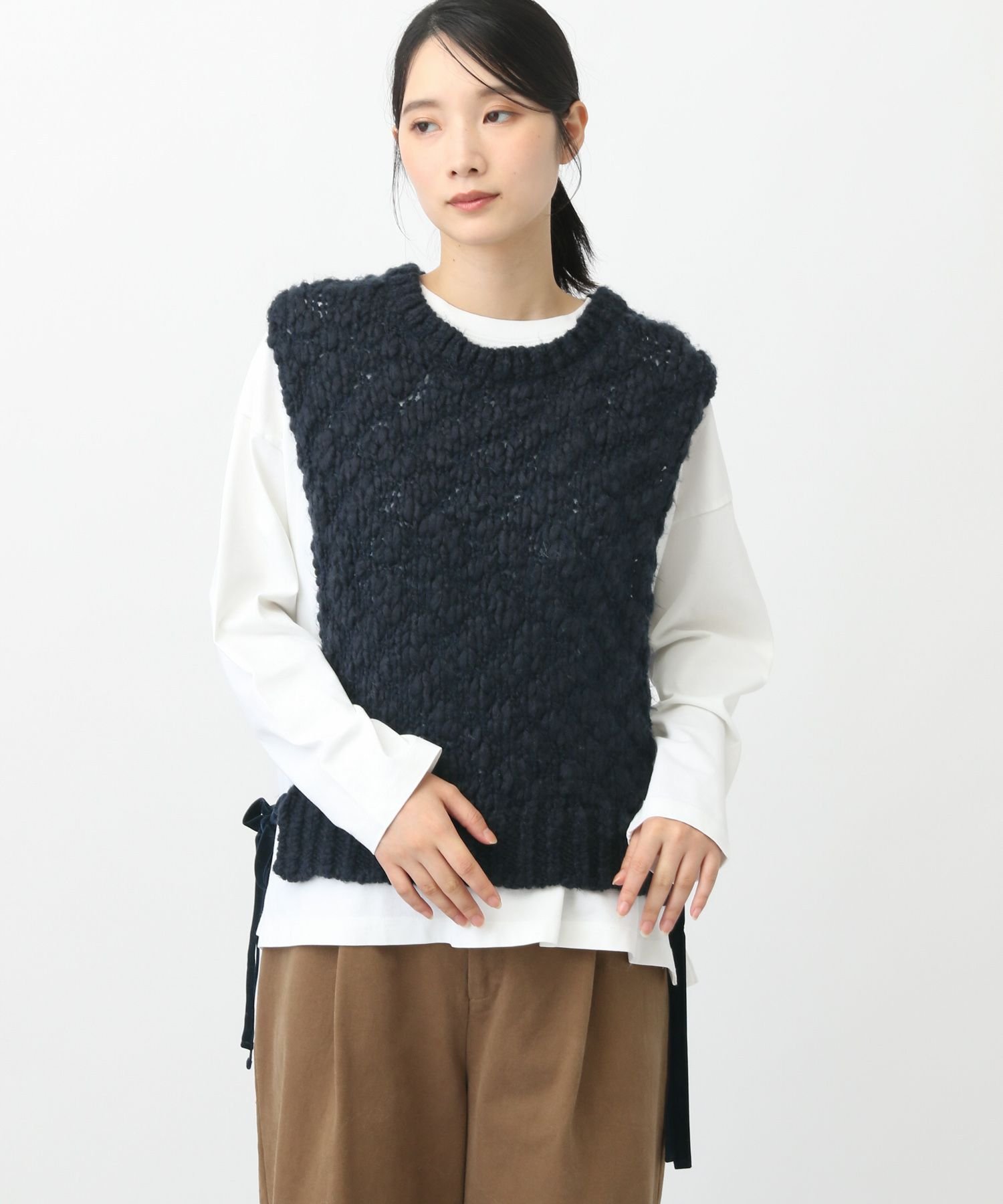 natural by clip 《natural by clip》2ゲージウール混スラブベスト スタディオクリップ トップス ベス..