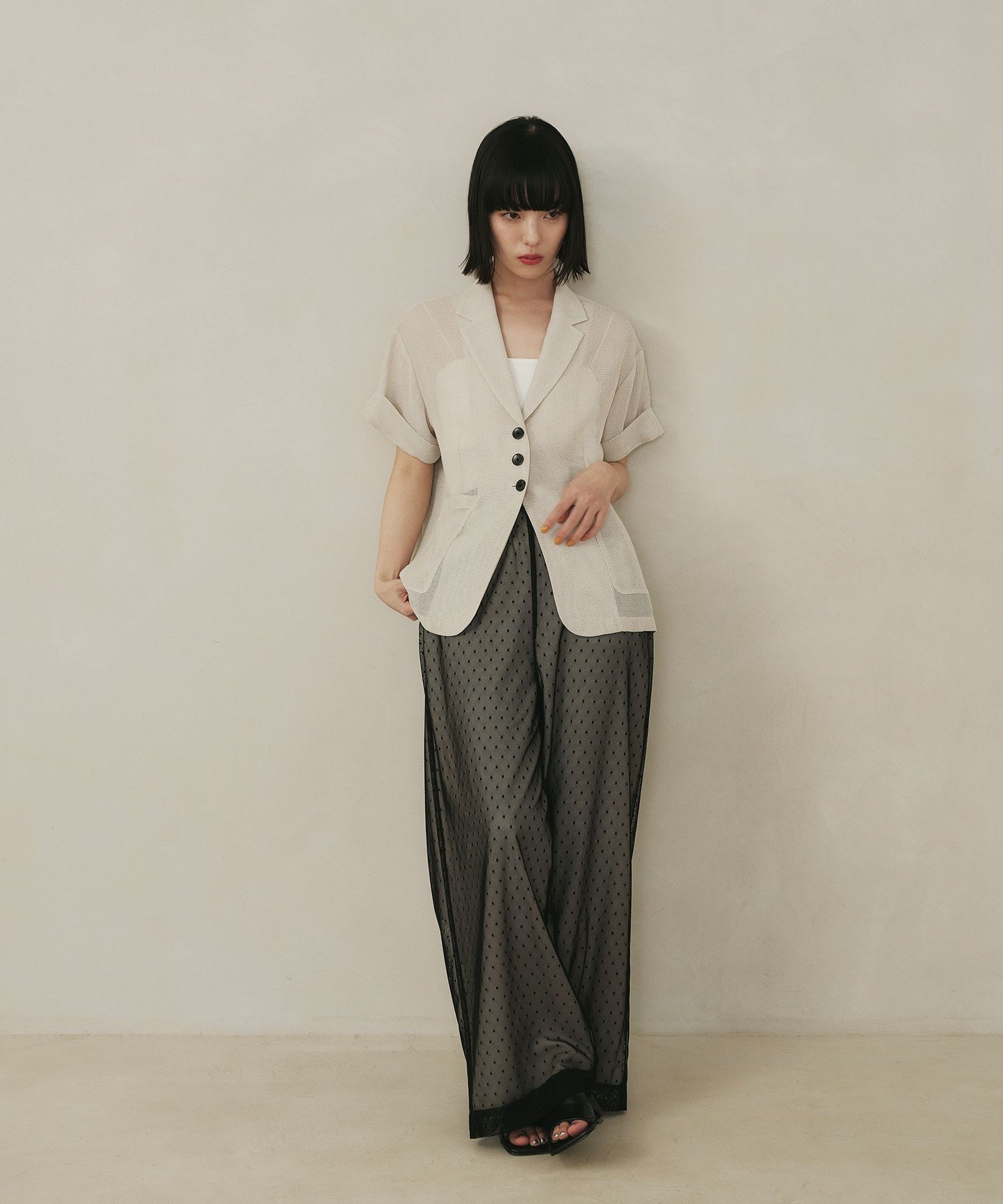 ＜EMMEL REFINES＞EM ドットチュール レイヤー パンツ ユナイテッドアローズ グリーンレーベルリラクシング パンツ その他のパンツ ホワイト ブラック