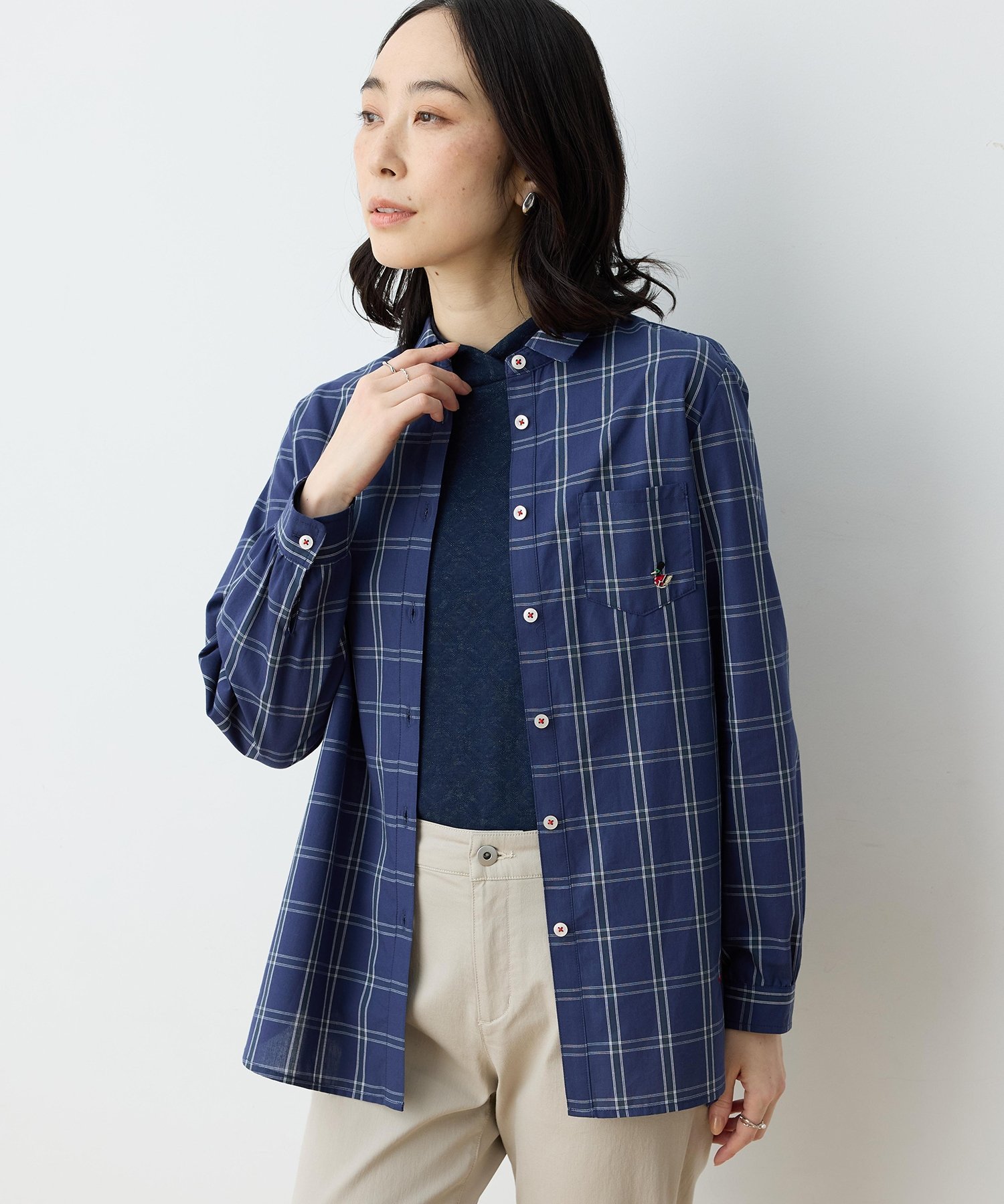 【SALE／50%OFF】DECOY 【chiyoさんコラボ】ロンドンマーチチェックブラウス【オーガニックコットンブレンド】 デコイシンス1981 トップス シャツ・ブラウス ベージュ ネイビー