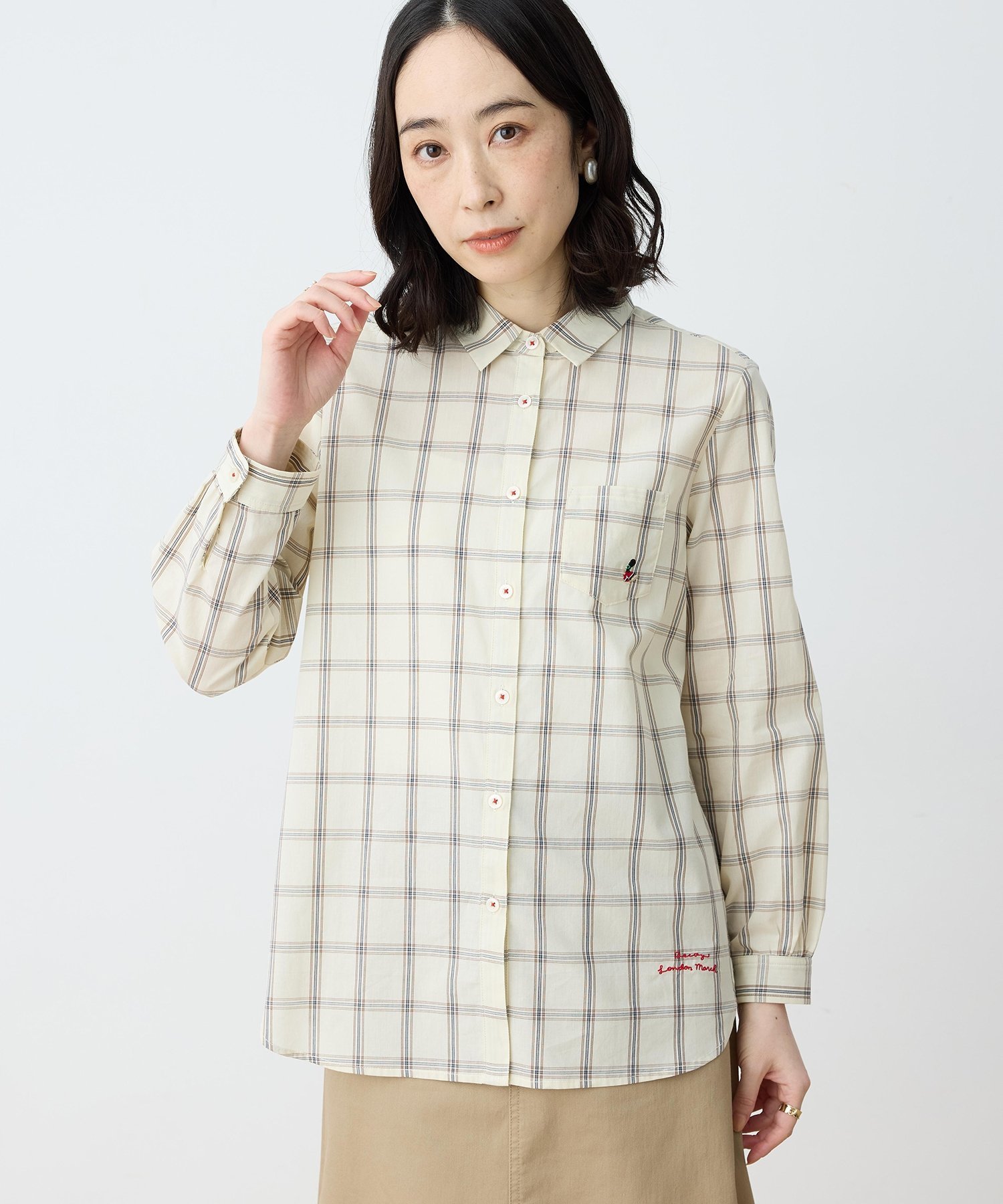 【SALE／50%OFF】DECOY 【chiyoさんコラボ】ロンドンマーチチェックブラウス【オーガニックコットンブレンド】 デコイシンス1981 トップス シャツ・ブラウス ベージュ ネイビー