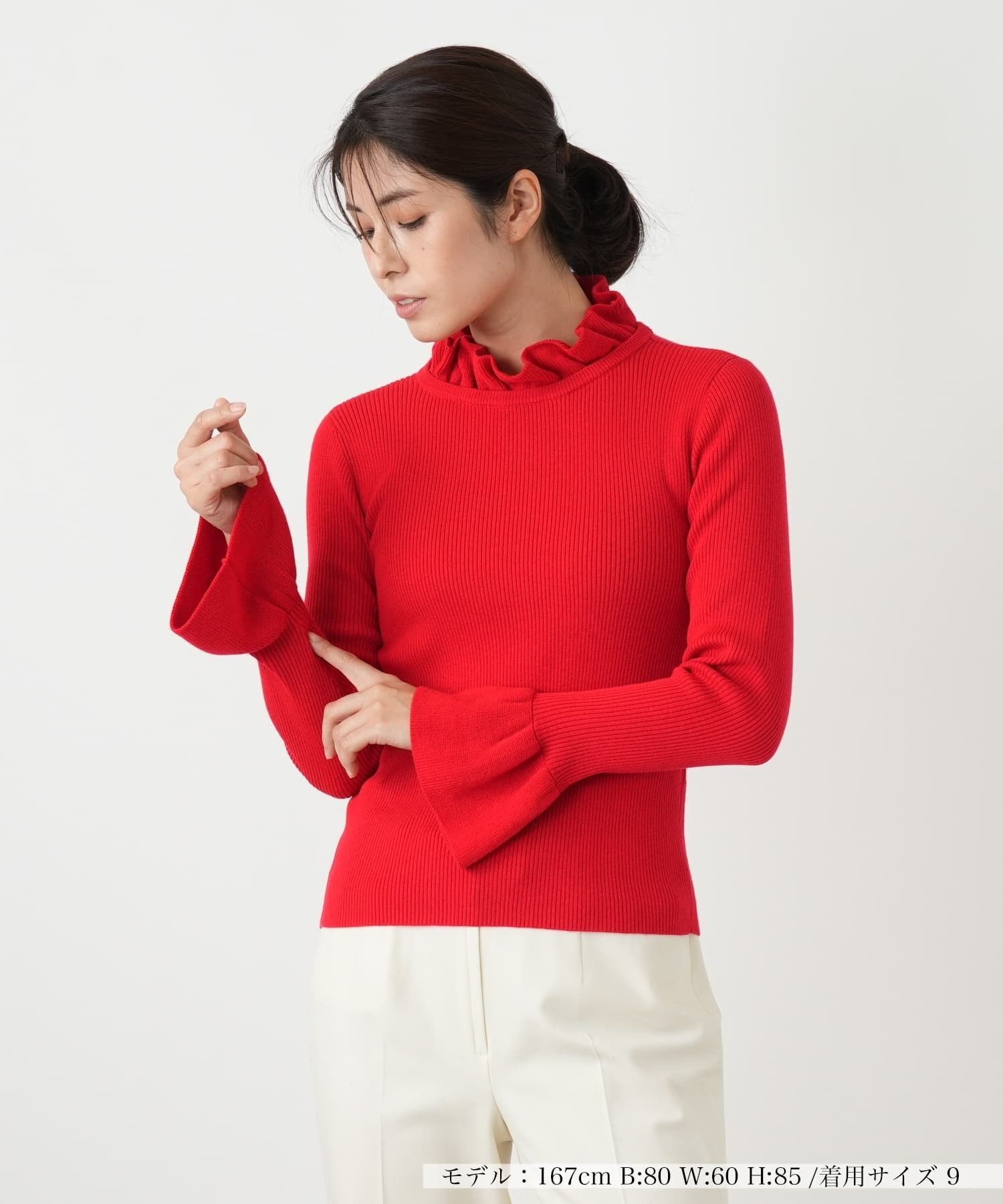 【SALE／48%OFF】Leilian フリルリブニット レリアン トップス ニット グレー ブラック レッド ホワイト【送料無料】