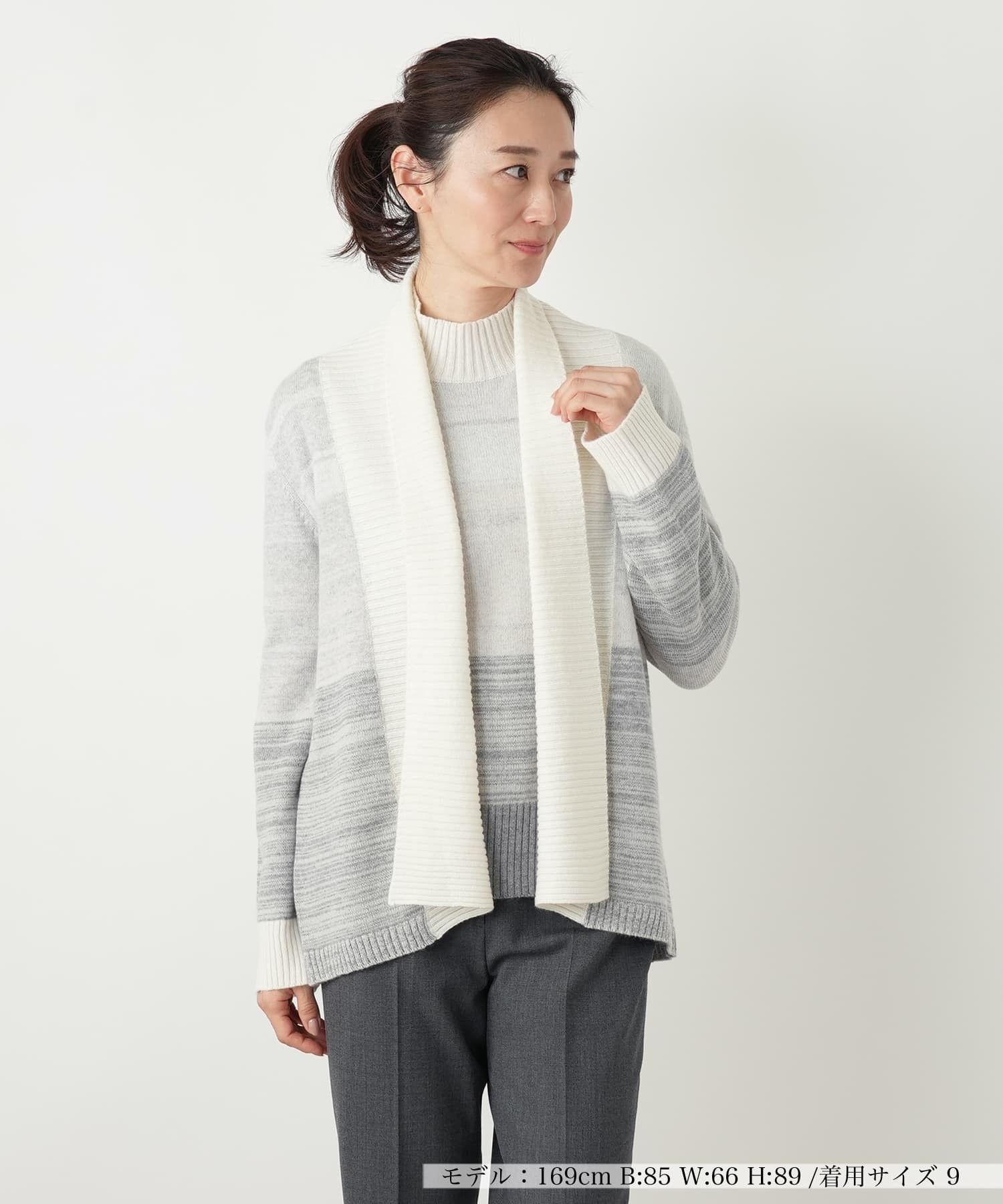 【SALE／52%OFF】Leilian ボーダーノーボタンカーディガン レリアン トップス カーディガン【送料無料】