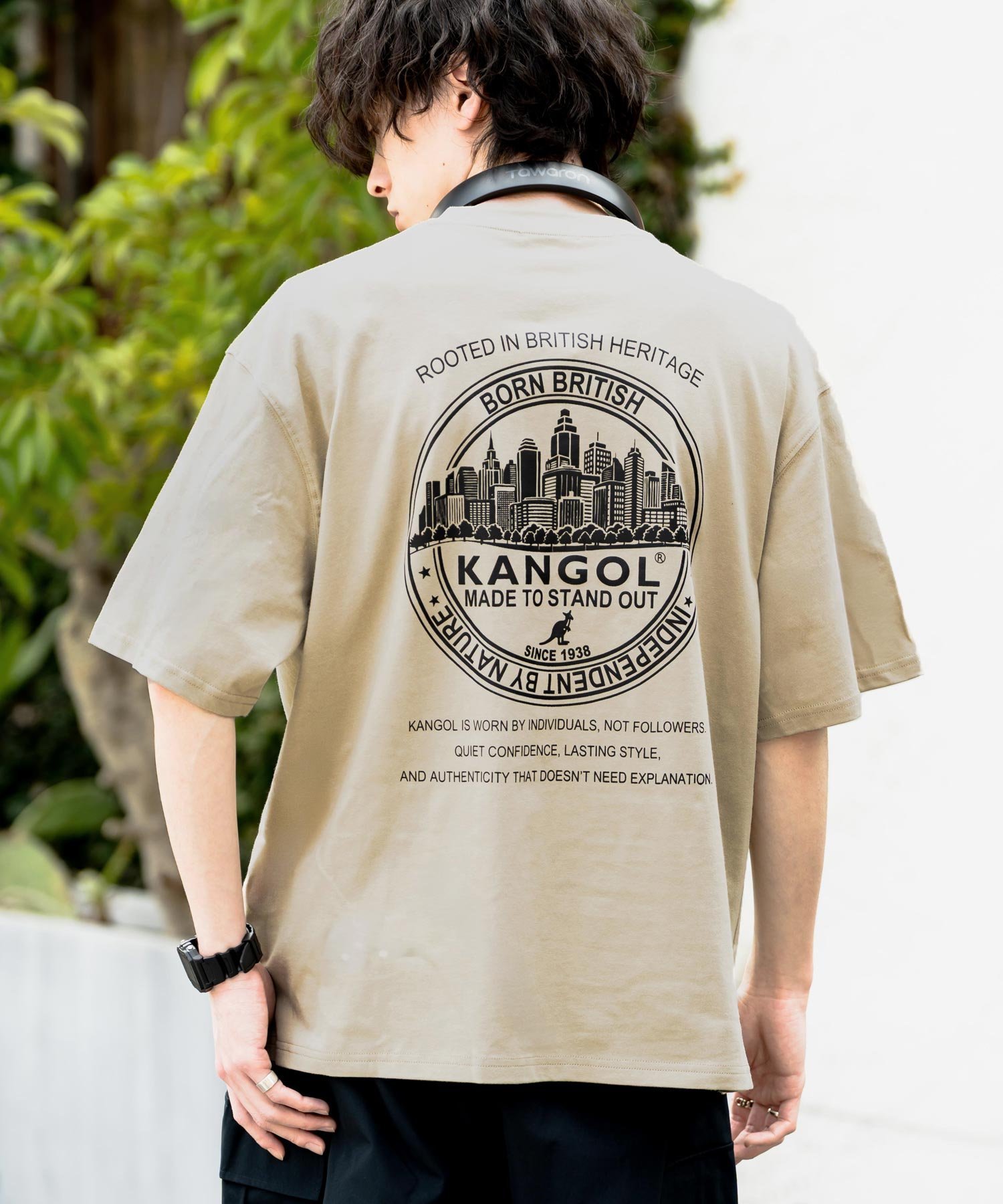 KANGOL 別注コラボ 接触冷感バックプリント半袖Tシャツ ロッキーモンロー トップス カットソー・Tシャツ ピンク ネイビー グレー ブラック ベージュ ホワイト