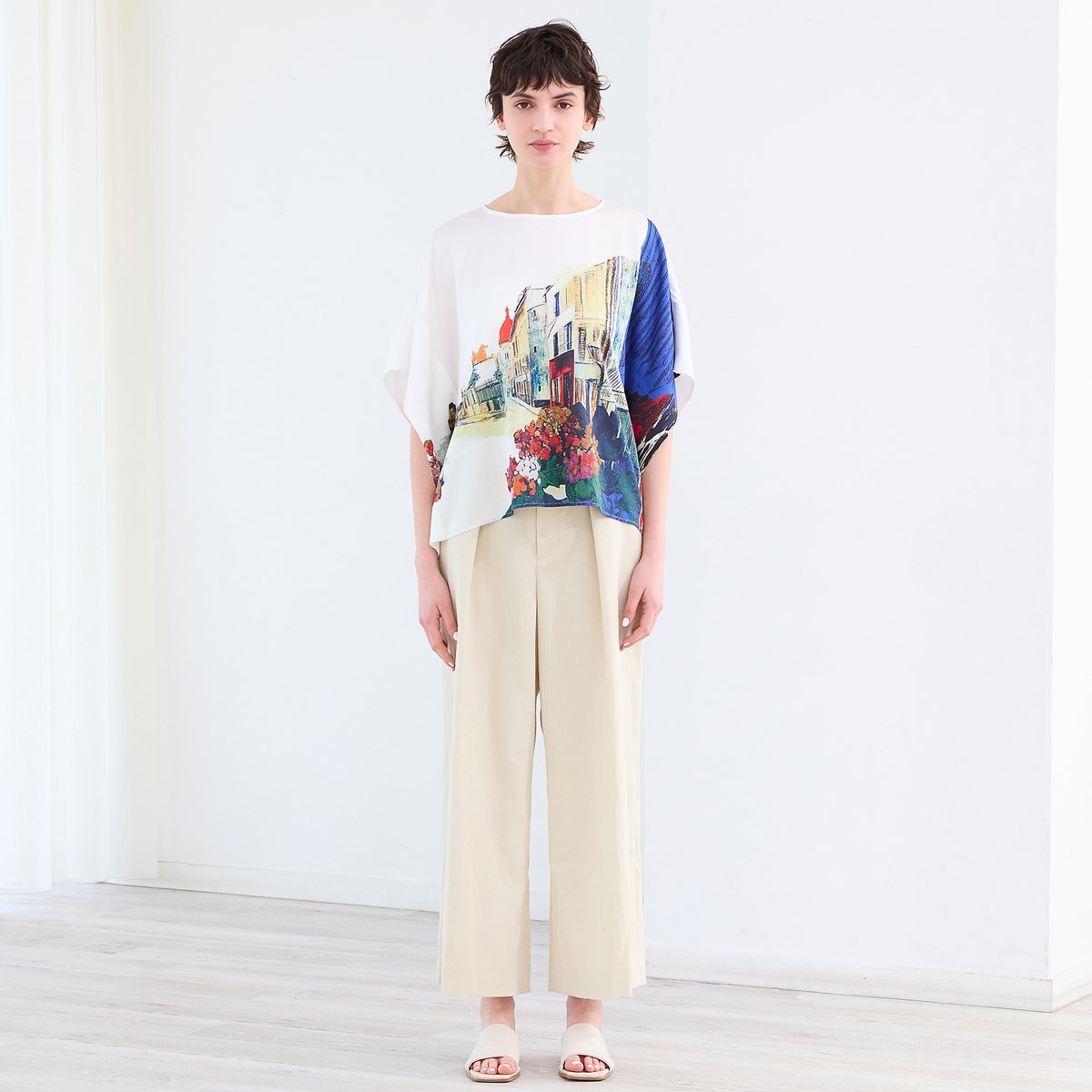 R-ISM 【セットアップ対応・洗える・S/M/Lサイズ】ストレッチタックワイドパンツ リズム パンツ チノパンツ ベージュ ネイビー