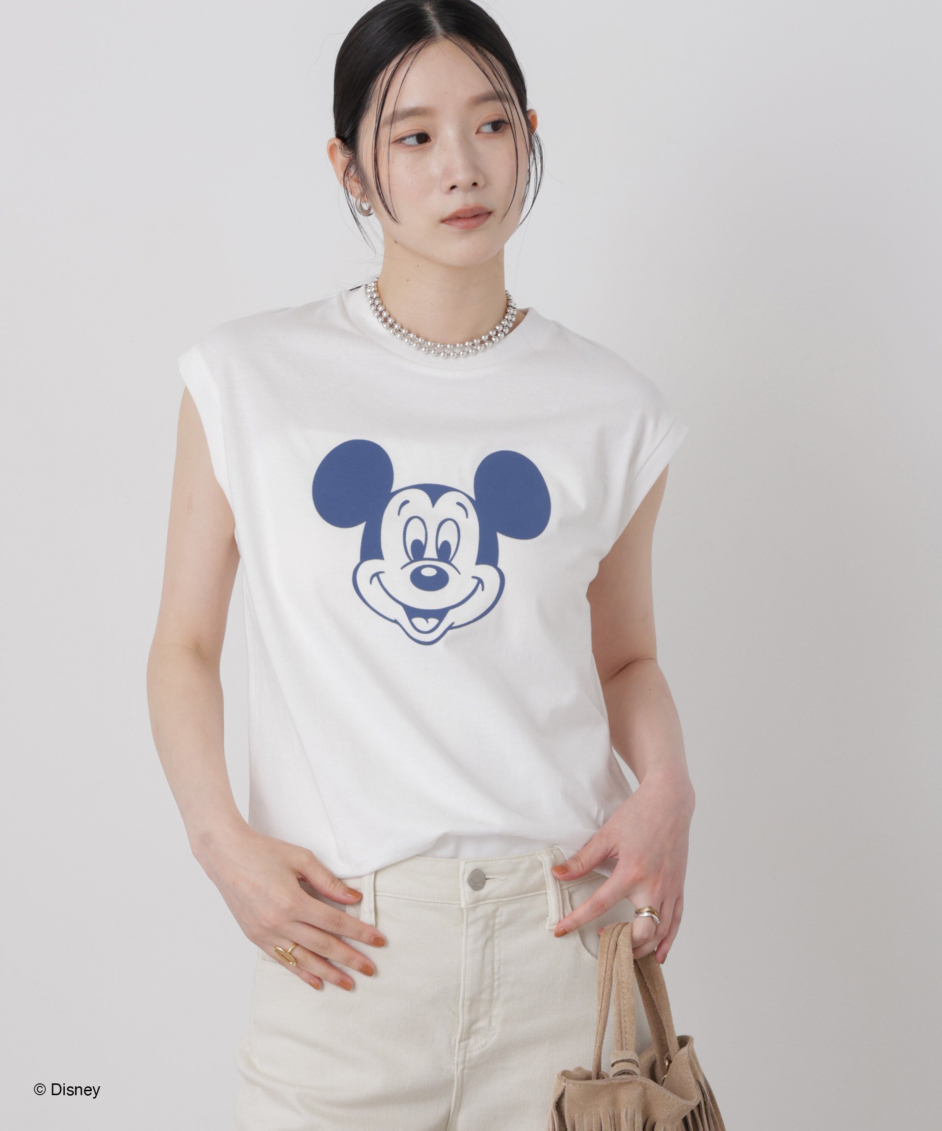 NANO universe GOOD ROCK SPEED/ Mickey /French sleeve shirts ナノユニバース トップス カットソー・Tシャツ ホワイト ブラック