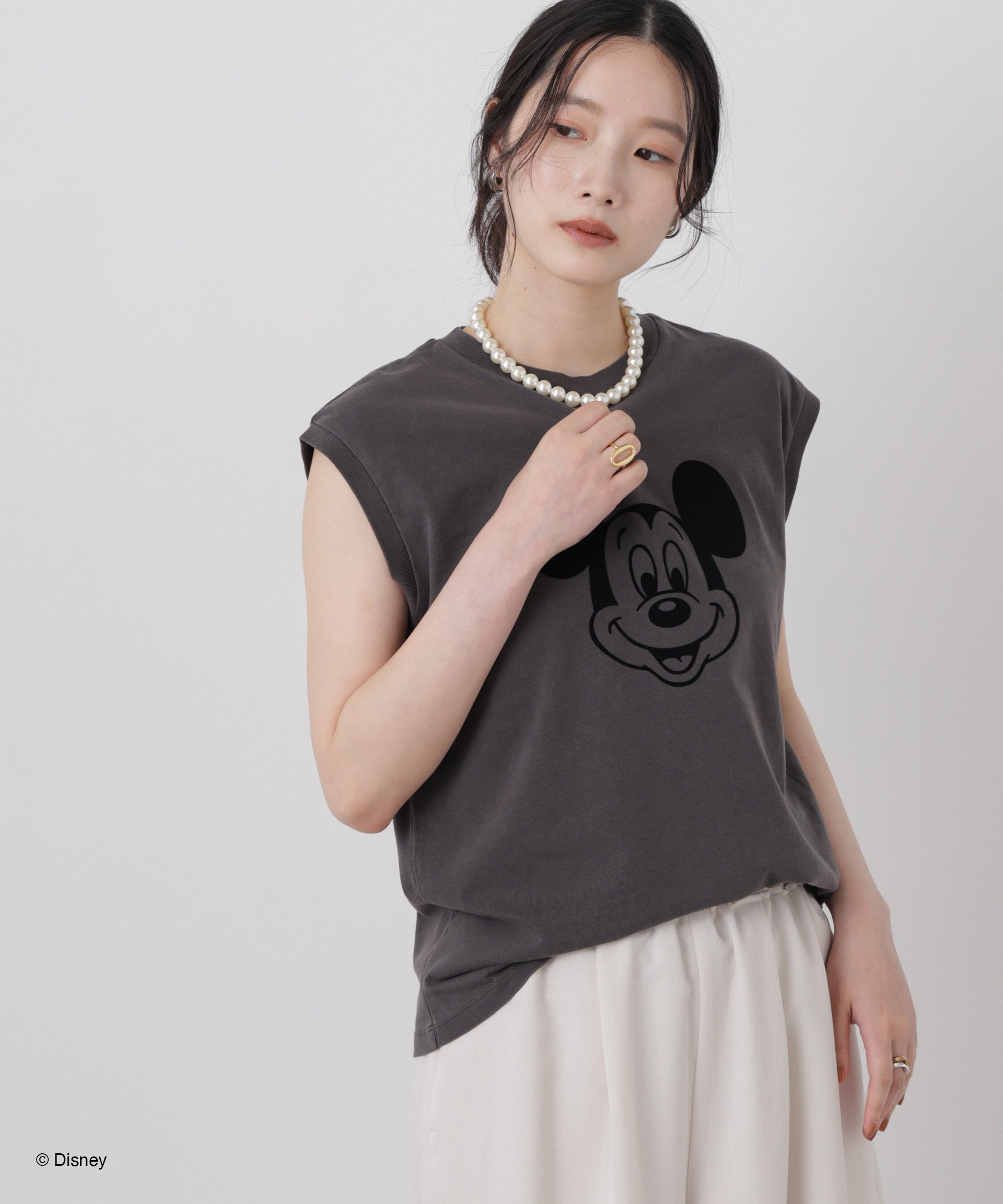 NANO universe GOOD ROCK SPEED/ Mickey /French sleeve shirts ナノユニバース トップス カットソー・Tシャツ ホワイト ブラック