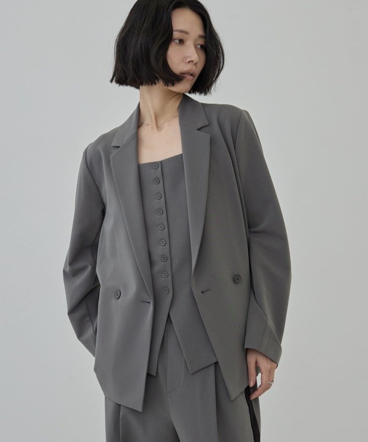 Comfy Set Up｜ダブルブレストイージージャケット【セットアップ対応/通勤/カセット服】 ギャレスト ジャケット・アウター テーラードジャケット・ブレザー グレー ベージュ ブラック