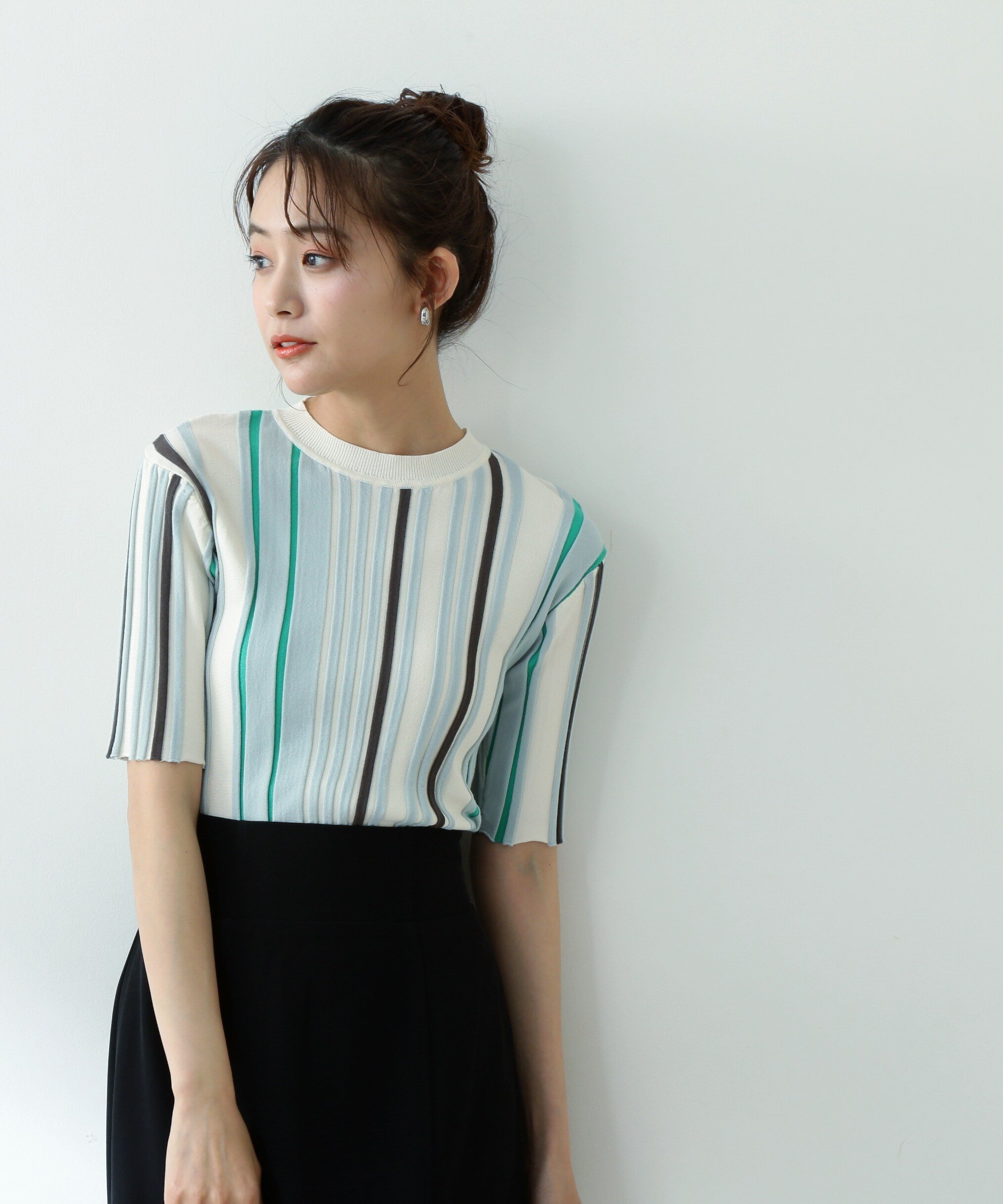 N. Natural Beauty Basic ランダムストライプニット エヌ ナチュラルビューティーベーシック* トップス ニット ホワイト【送料無料】