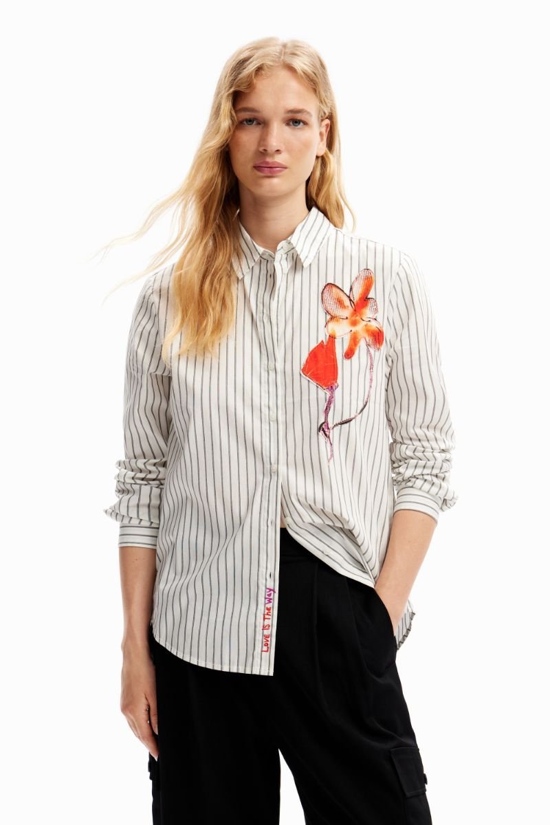 【SALE／50%OFF】Desigual フラワー ストライプシャツ デシグアル トップス シャツ・ブラウス ホワイト【送料無料】のサムネイル
