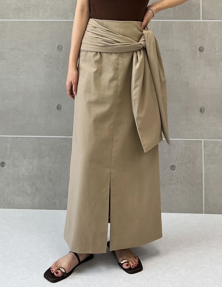 【SALE／35%OFF】Re:EDIT リネン混ウエストリボンナロースカート リエディ スカート ロング・マキシスカート カーキグリーン ベージュ ブラック stylife-15053661 Rakuten Fashion サンプル画像2