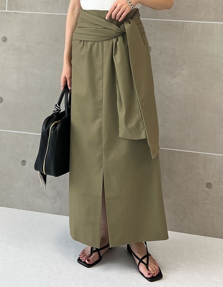 【SALE／35%OFF】Re:EDIT リネン混ウエストリボンナロースカート リエディ スカート ロング・マキシスカート カーキグリーン ベージュ ブラック stylife-15053661 Rakuten Fashion サンプル画像3