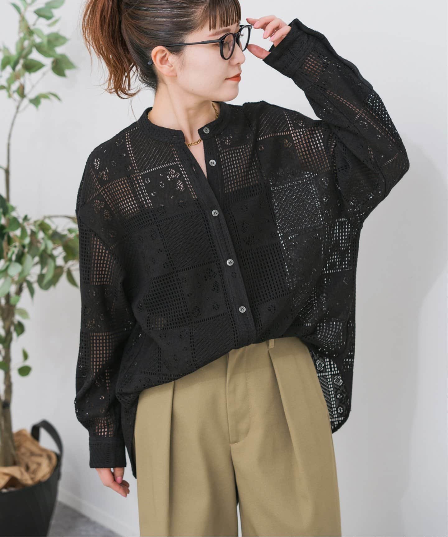 Spick & Span 《追加3》PEレースシャツ スピックアンドスパン トップス シャツ・ブラウス ブラック ブラウン ホワイト