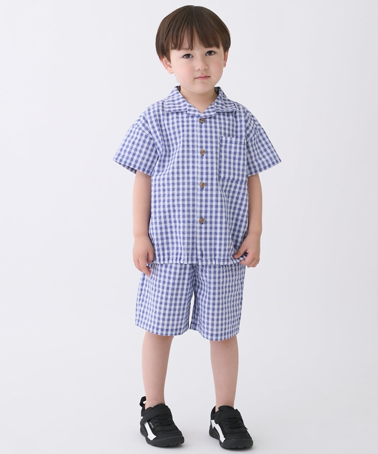 【SALE／25%OFF】petit main チェック布帛セットアップ ナルミヤオンライン トップ...