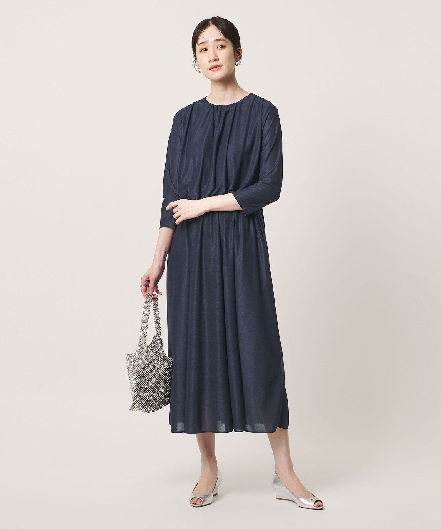 【SALE／60%OFF】UNITED ARROWS ギャザー ドレープ ワンピース -ウォッシャブル- ユナイテッドアローズ ワンピース・ドレス ワンピース ネイビー【送料無料】