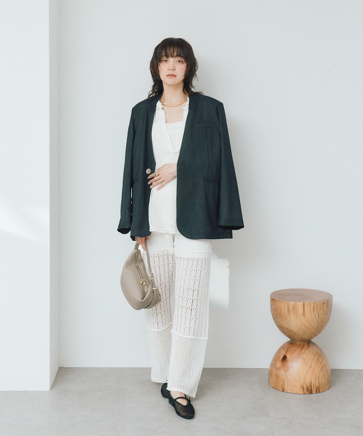 RIVE DROITE 【a Nice】【接触冷感/肩パッド取り外し可能/手洗い可】ノーカラージャケット リヴドロワ ジャケット・アウター テーラードジャケット・ブレザー ブラック ベージュ
