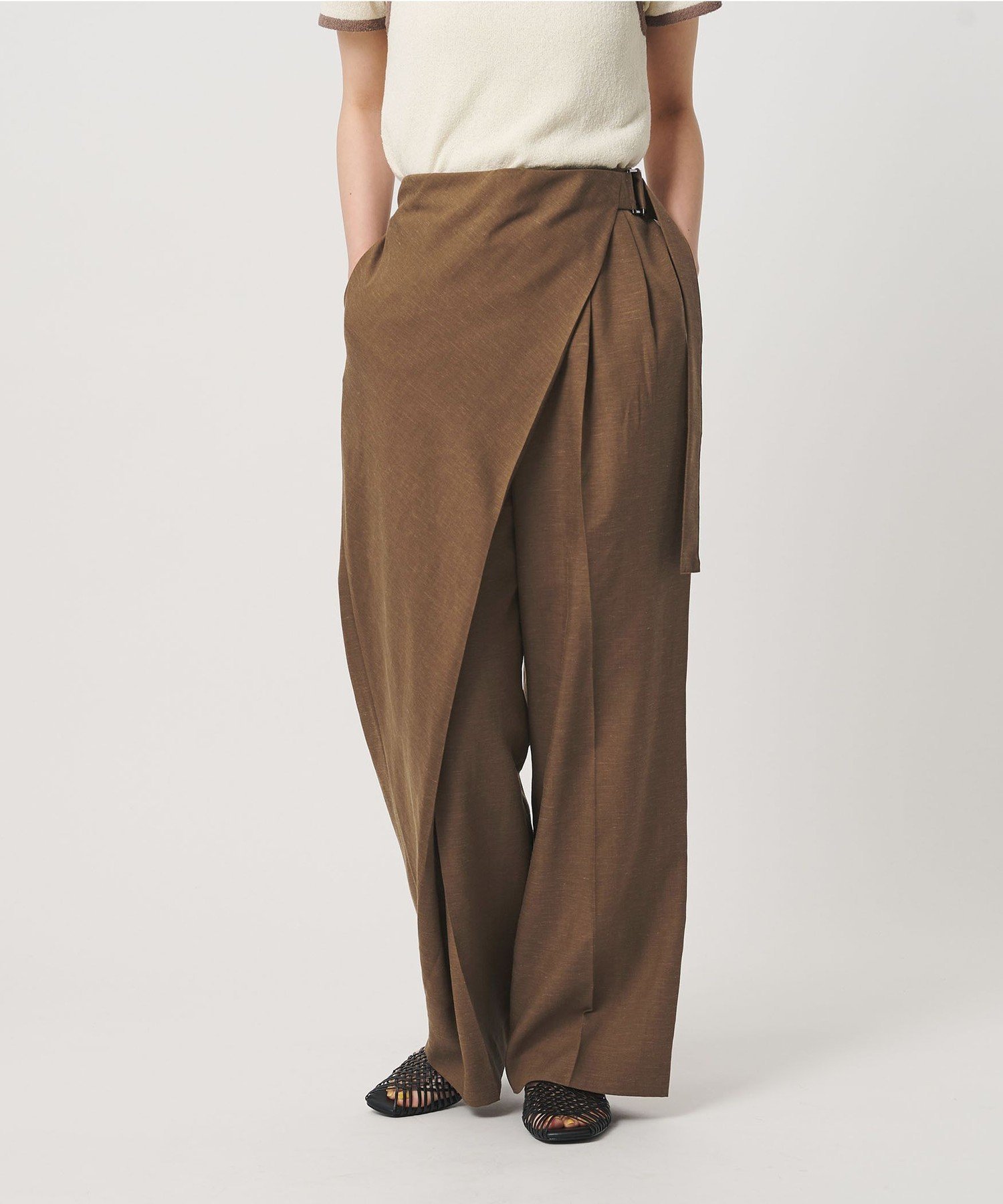 フロントラップ ベルト パンツ ウォッシャブル ビューティー＆ユース ユナイテッドアローズ パンツ その他のパンツ ベージュ ネイビー ブラウン