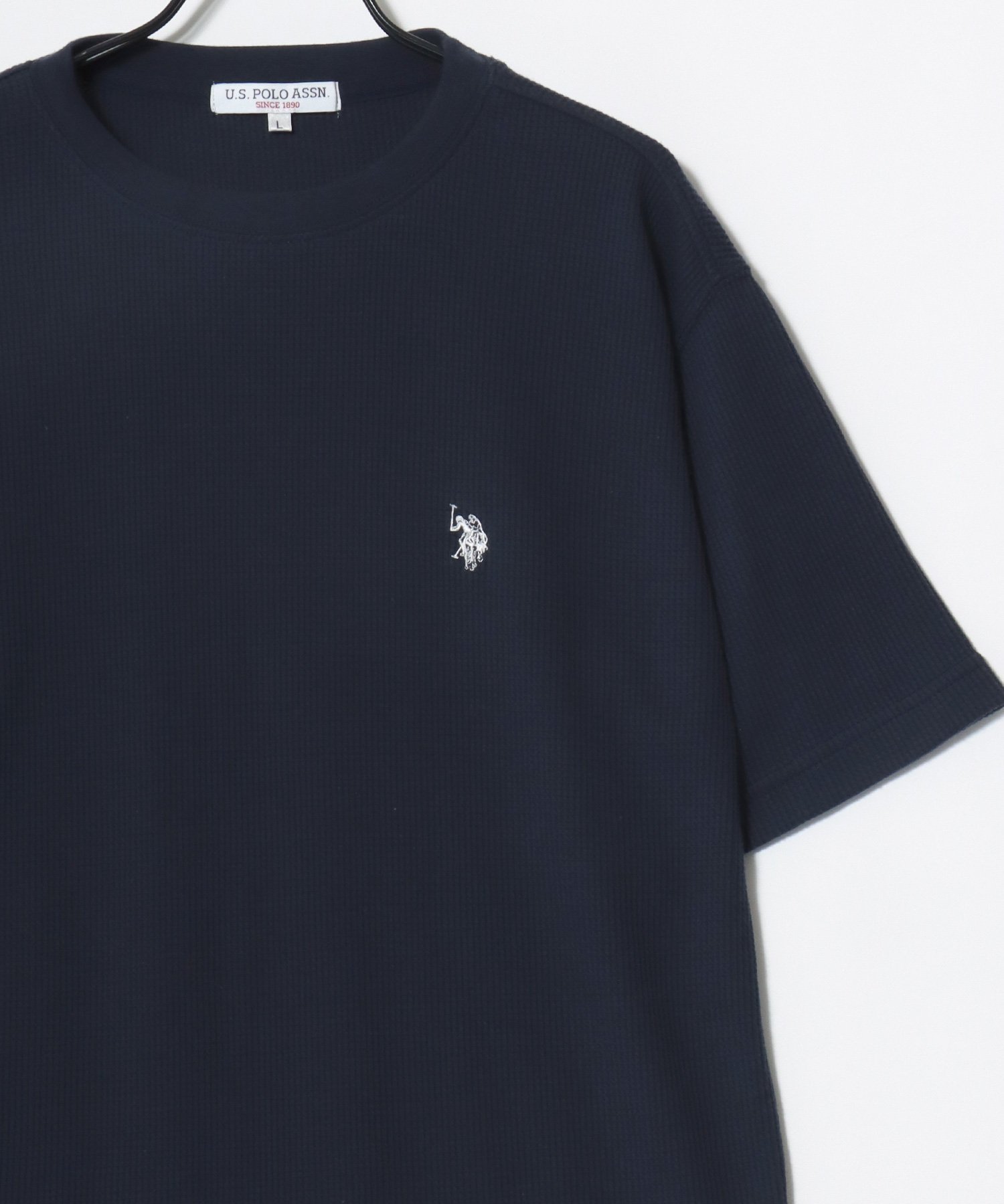 U.S. POLO ASSN. U.S. POLO ASSN. ユーエス ポロ アッスン 別注 Tシャツ ワッフル サーマル 無地 ロゴ ワンポイント刺繍 クルーネック 半袖 ティーシャツ レディース メンズ ラザル トップス カットソー・Tシャツ ブラック ホワイト ネイビー