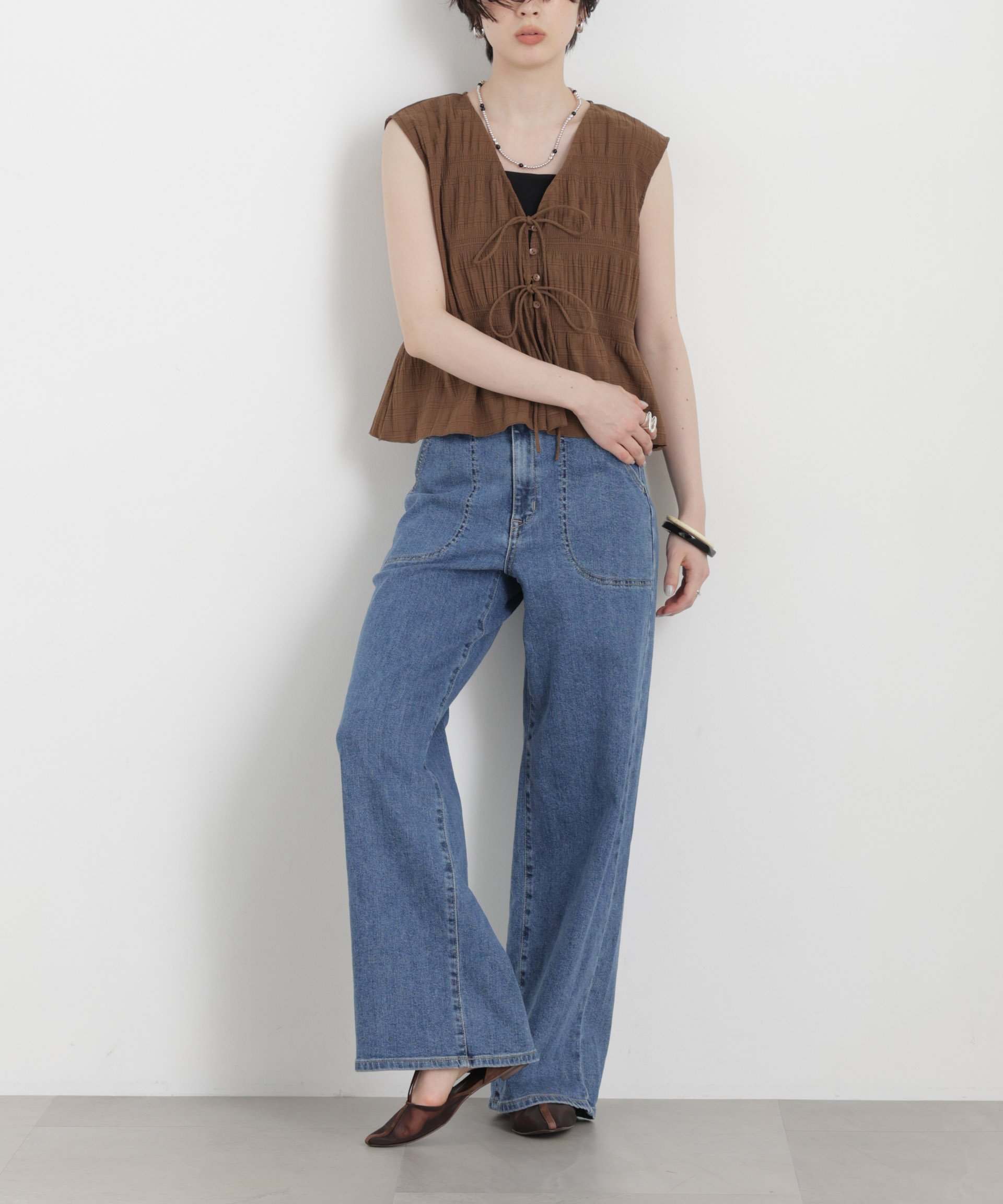 NANO universe SOMETHING/LISA LACE UP WIDE ナノユニバース パンツ その他のパンツ ブルー