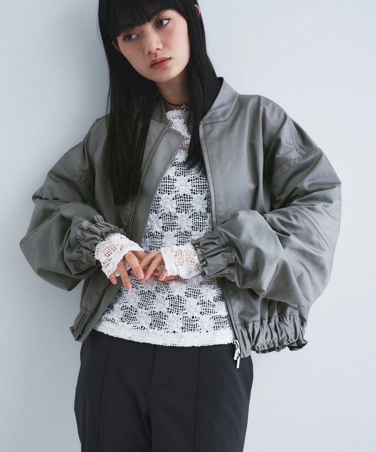 CODE A satin bomber jacket コードエー ジャケット・アウター ブルゾン・ジャンパー ブラウン グレー