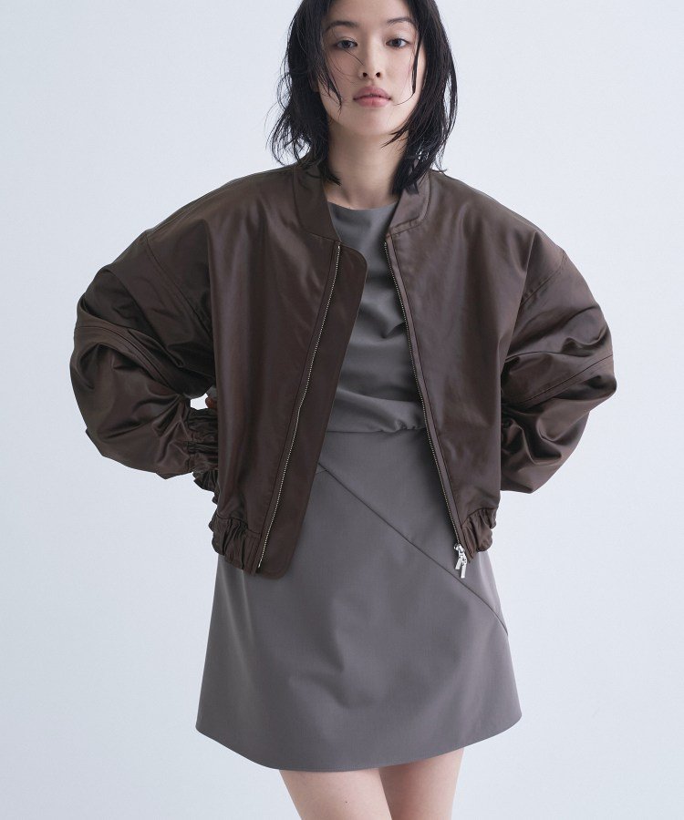 CODE A satin bomber jacket コードエー ジャケット・アウター ブルゾン・ジャンパー ブラウン グレー