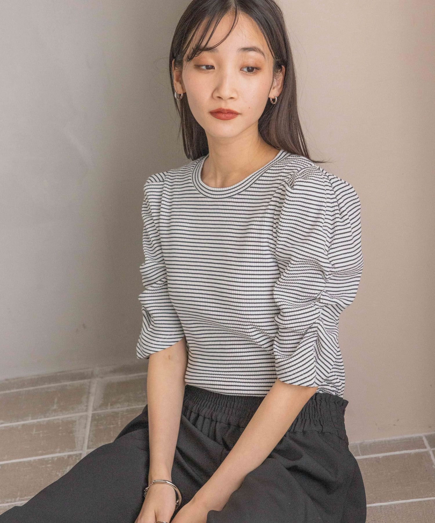 LOWRYS FARM パワショルカットPO5S ローリーズファーム トップス カットソー・Tシャツ ホワイト ブラック グレーのサムネイル