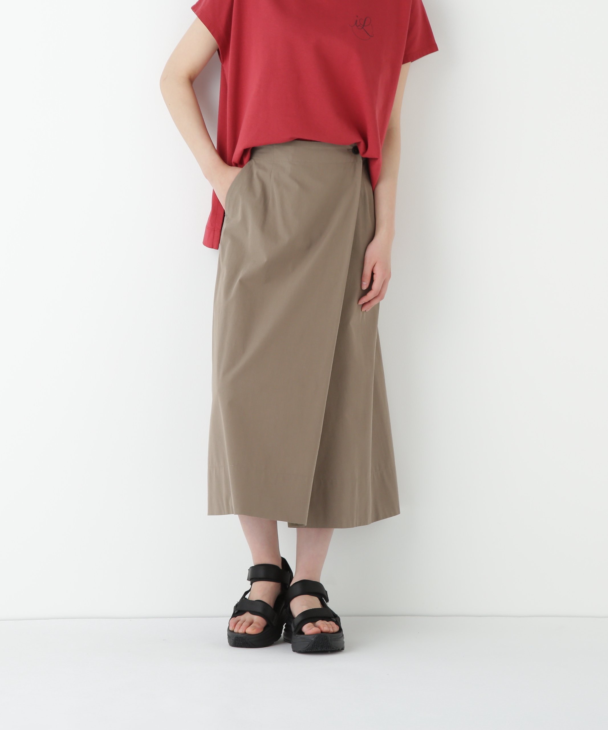 【SALE／28%OFF】human woman ◆コットンキュプラウェザーラップフレアースカート ヒューマン ウーマン スカート その他のスカート ブラック カーキグリーン【送料無料】