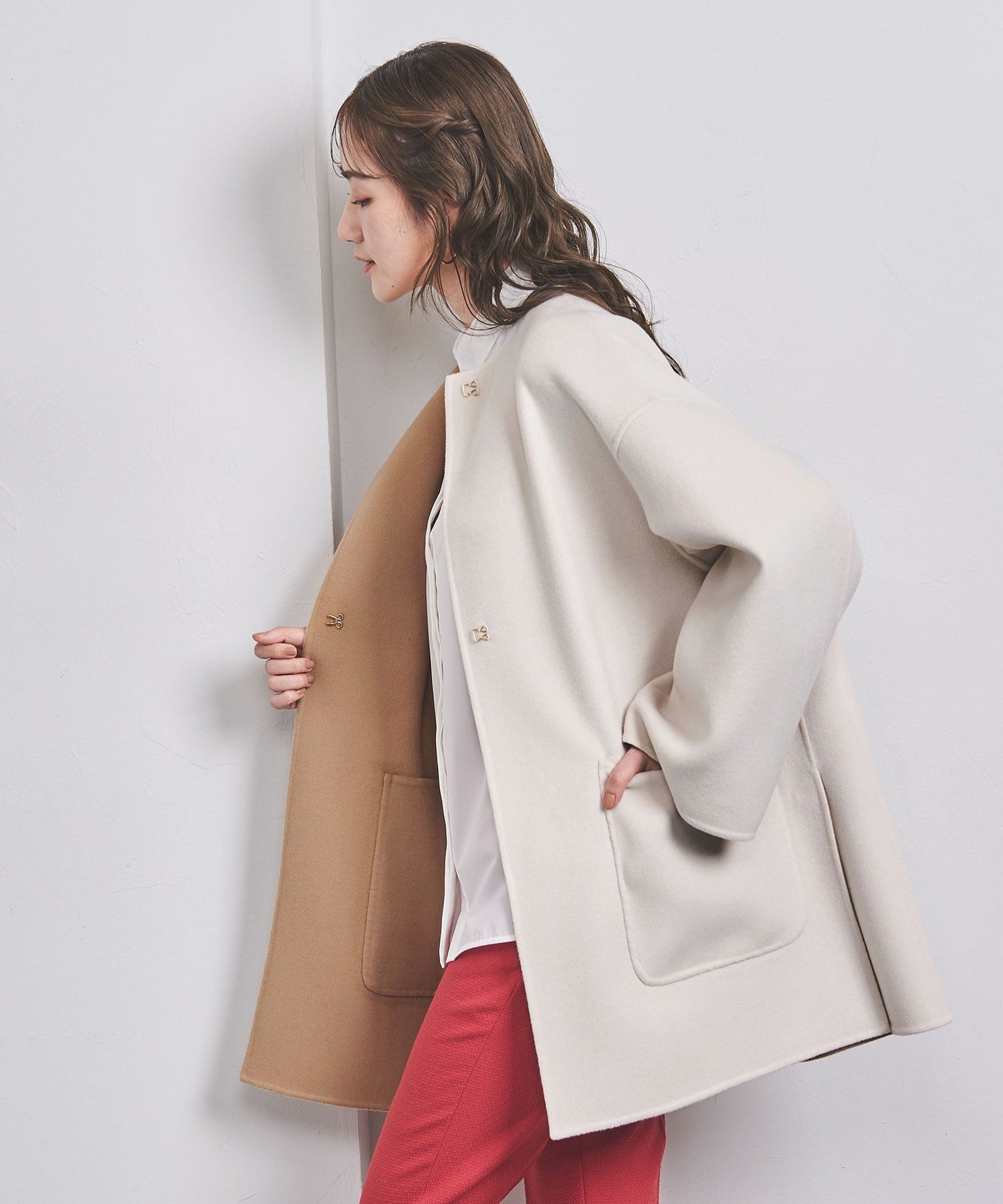 【SALE／30%OFF】UNITED ARROWS バイカラー リバー ミドルコート ユナイテッドアローズ アウトレット ジャケット・アウター その他のジャケット・アウター ホワイト グレー ブラウン ネイビー【送料無料】のサムネイル