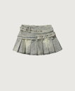LA POMME petit Double Belt Mini Pleats Denim Skirt ラポミ・プチ スカート ミニスカート ブルー【送料無料】