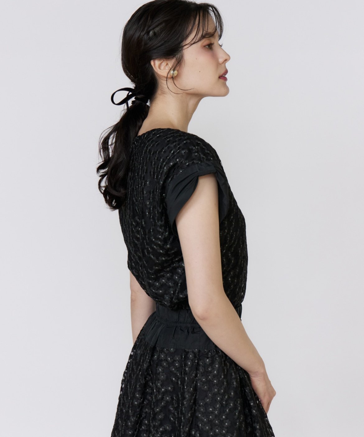 Maglie par ef-de フラワー刺繍ブラウス マーリエ ル カセット トップス シャツ・ブラウス ブラック ホワイト