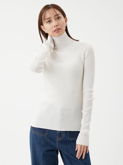 Mila Owen シアーラメタートルネックリブニット ミラオーウェン トップス ニット ベージュ ホワイト ピンク【送料無料】