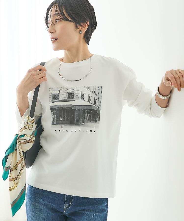 UNTITLED フォトロングTシャツ アンタイトル トップス カットソー・Tシャツ ホワイト