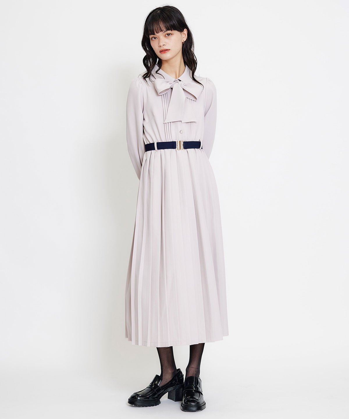 REDYAZEL リボンタイプリーツロングシャツワンピース レディアゼル ワンピース・ドレス その他のワンピース・ドレス グリーン ネイビー