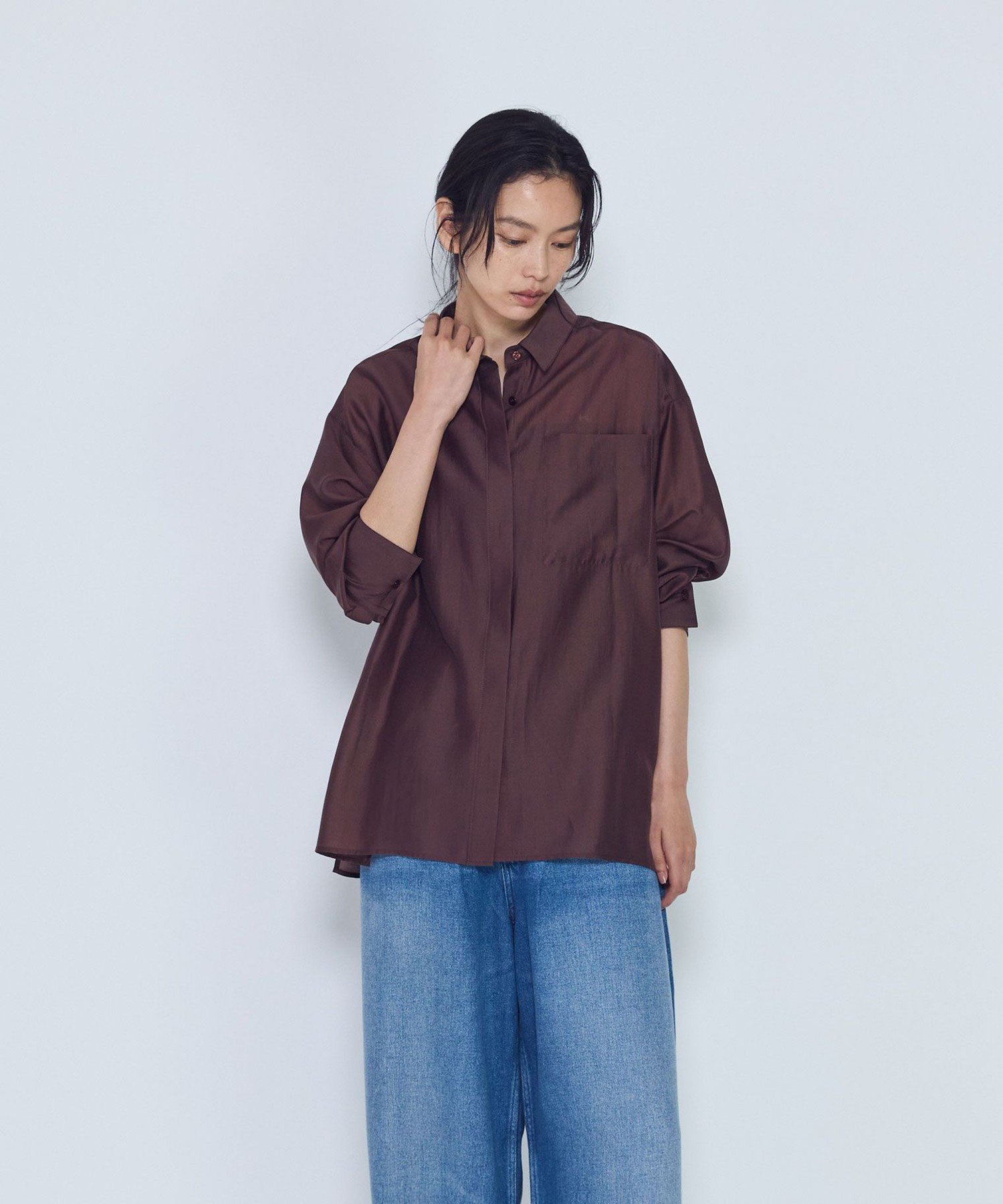 1er Arrondissement シアーオーバーシャツ プルミエアロンディスモン トップス シャツ・ブラウス ブルー カーキグリーン ブラウン