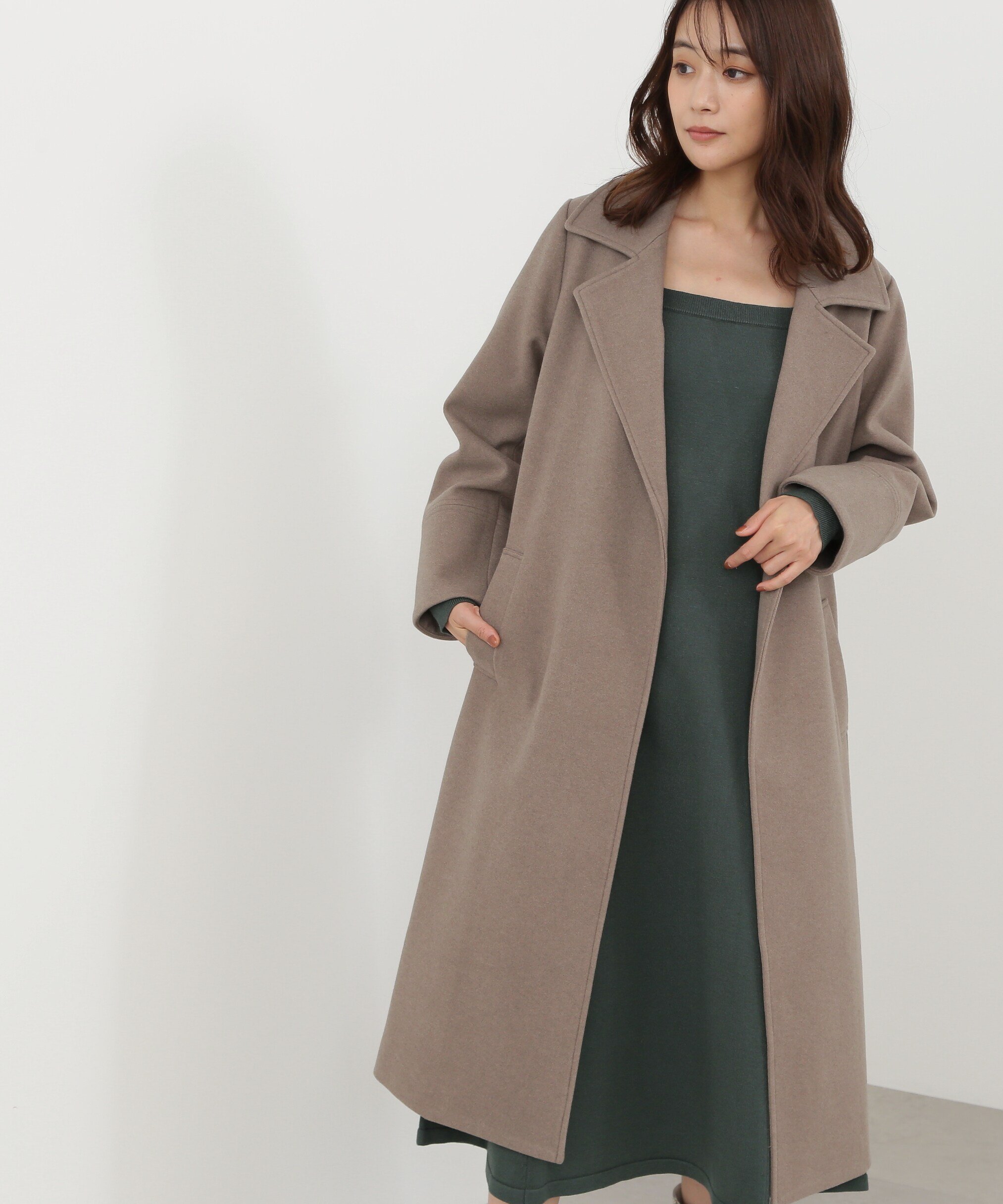 N. Natural Beauty Basic ライトメルトンガウンコート エヌ ナチュラルビューティーベーシック* ジャケット・アウター その他のジャケット・アウター グリーン ブラウン【送料無料】