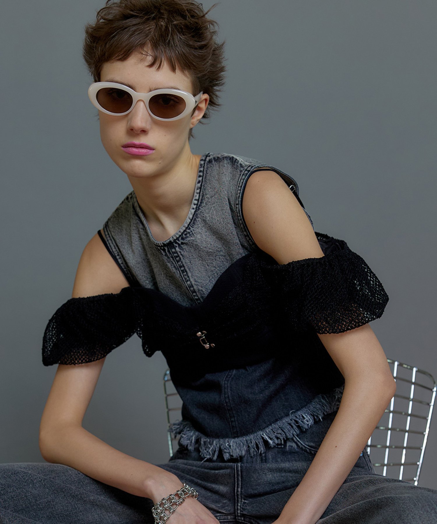 MAISON SPECIAL 2way Slab Mesh Layered Bustier Tops メゾンスペシャル トップス シャツ・ブラウス ブラック ホワイト ピンク【送料無料】のサムネイル