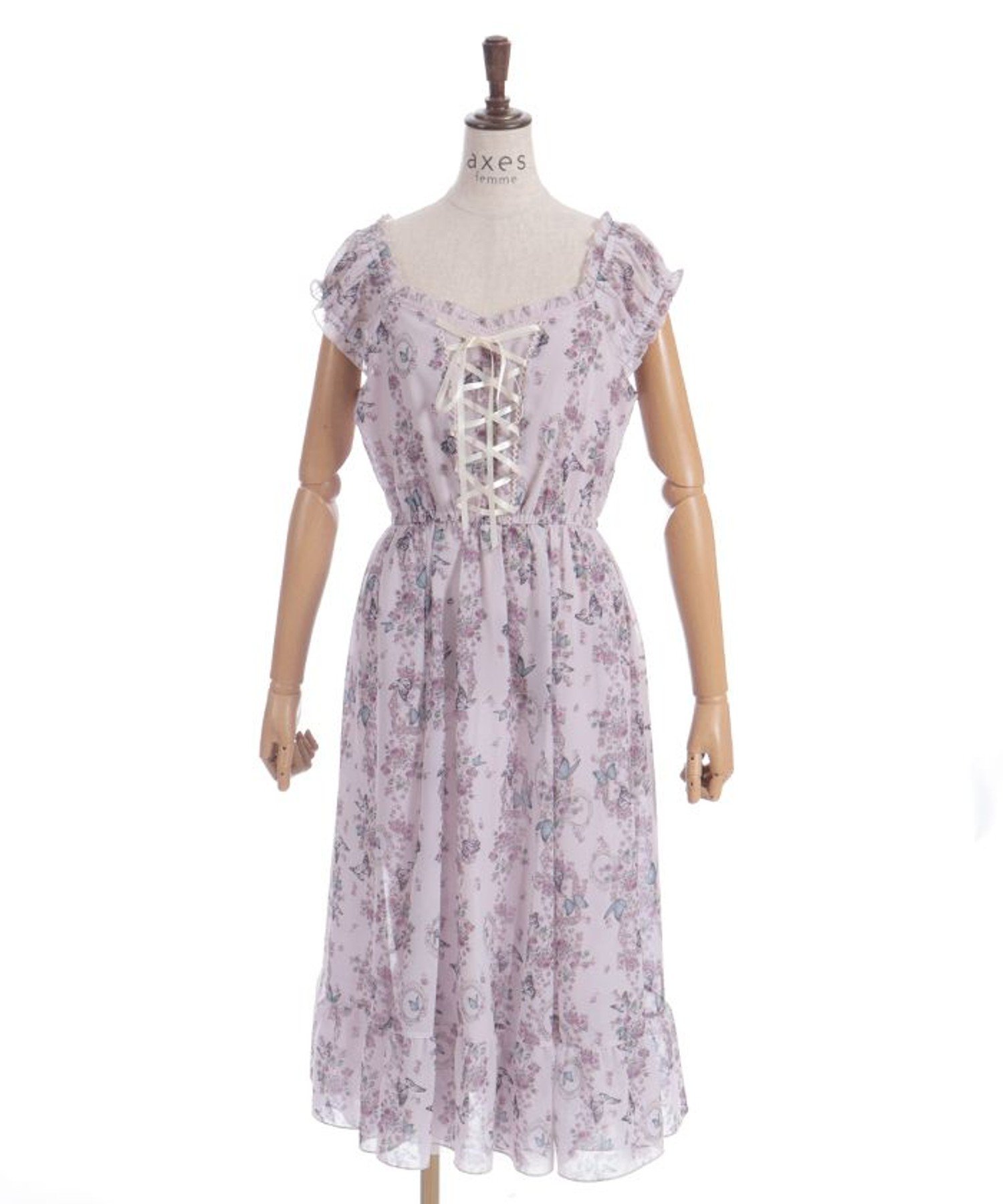 axes femme パピヨンローズ柄編上OP アクシーズファム ワンピース・ドレス ワンピース ピンク ネイビー ホワイト【送料無料】のサムネイル