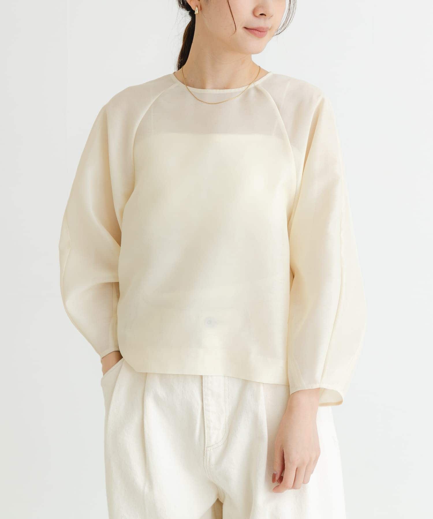 【SALE／60%OFF】URBAN RESEARCH 『MADE IN JAPAN』オーガンジーブラウス アーバンリサーチ トップス シャツ・ブラウス ベージュ グレー【送料無料】