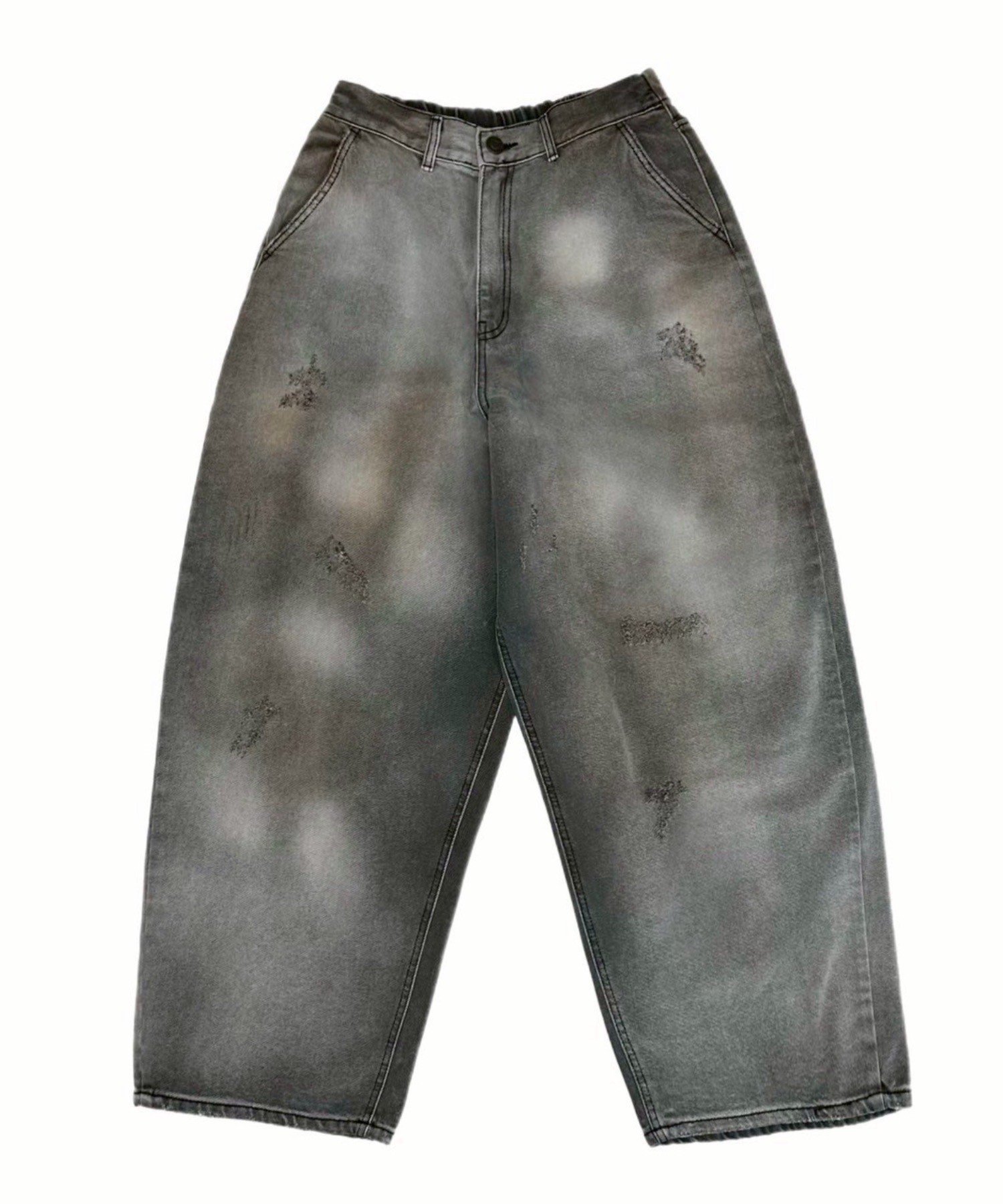 + 【Chikashitsu +】point wash balloon denim pants ネバーマインドザエックスユー／チカシツプラス パンツ ジーンズ・デニムパンツ ブラック グレー