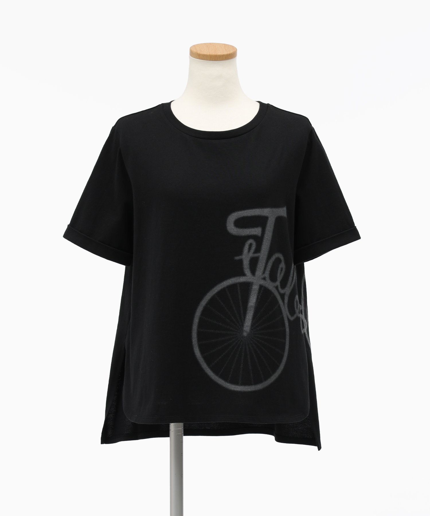 TABASA 天竺*自転車プリント Tシャツ タバサ トップス カットソー・Tシャツ ブラック ホワイト