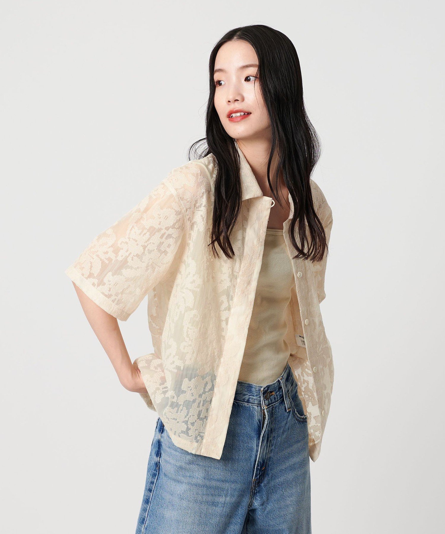 BEAUTY&YOUTH UNITED ARROWS ナイロン エンブロイダリー ショートスリーブシャツ ウォッシャブル ビューティー＆ユース　ユナイテッドアローズ トップス シャツ・ブラウス ブラック ブルー ホワイト【送料無料】のサムネイル