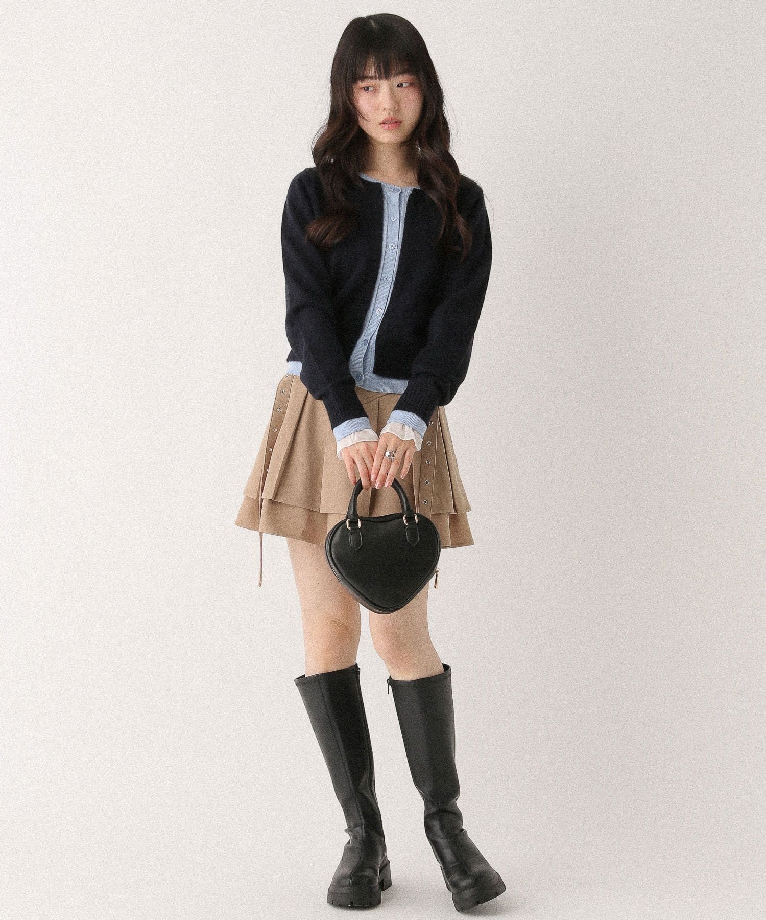Heather アイレットプリーツミニスカート ヘザー スカート ミニスカート ブラック ベージュ