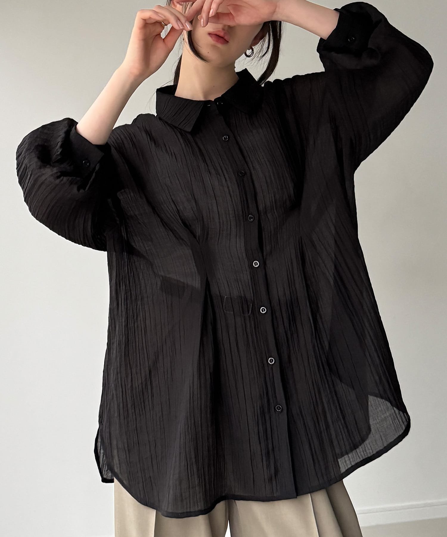 乐天商城 - 【SALE／26%OFF】JUNOAH バックレースアップシアーシャツ ジュノア トップス シャツ・ブラウス ブラック ホワイト【送料無料】