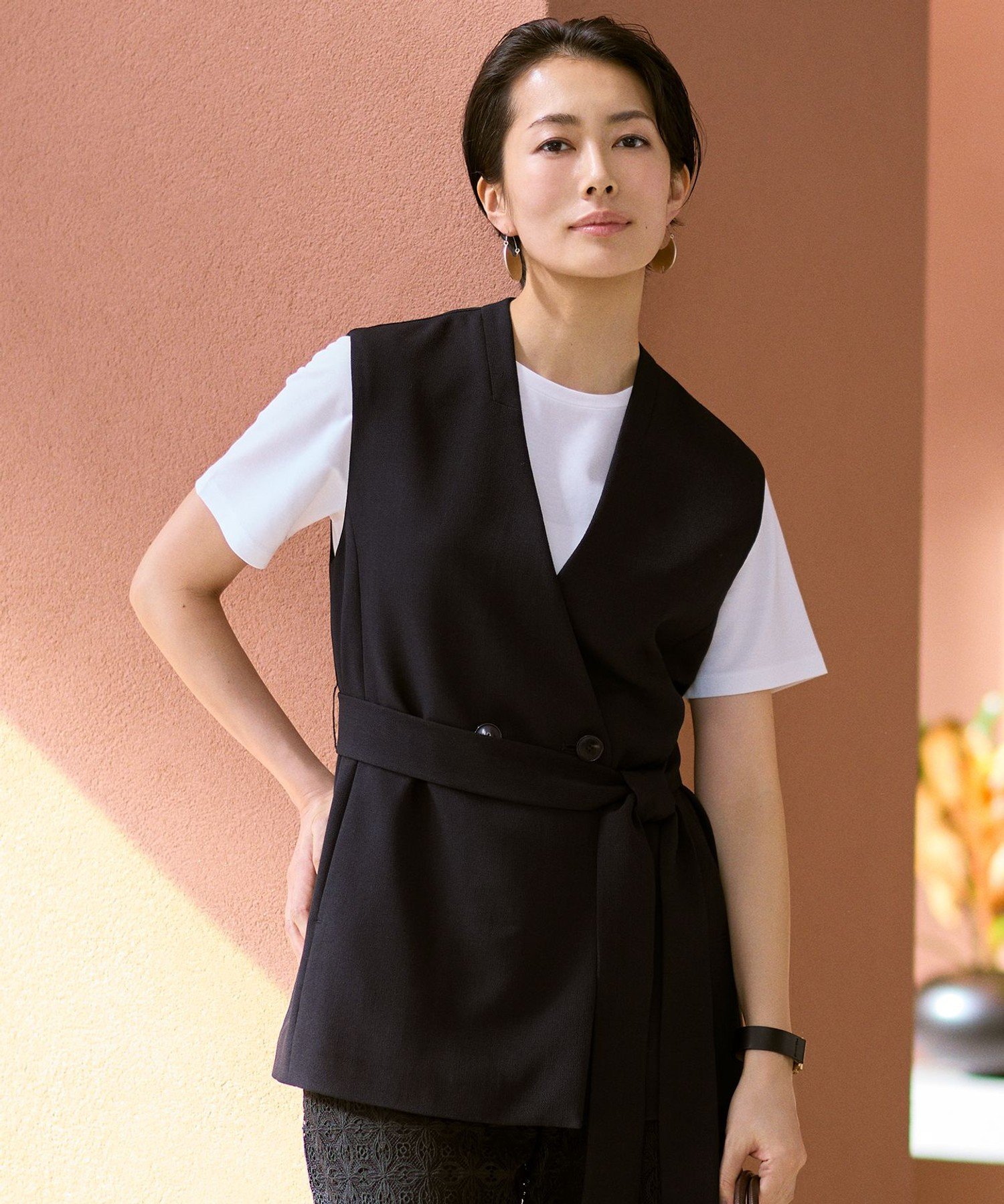【SALE／30%OFF】自由区 【カタログ掲載】リラックスバスケットノーカラー ジレ ジユウク トップス ベスト・ジレ ブラック【送料無料】