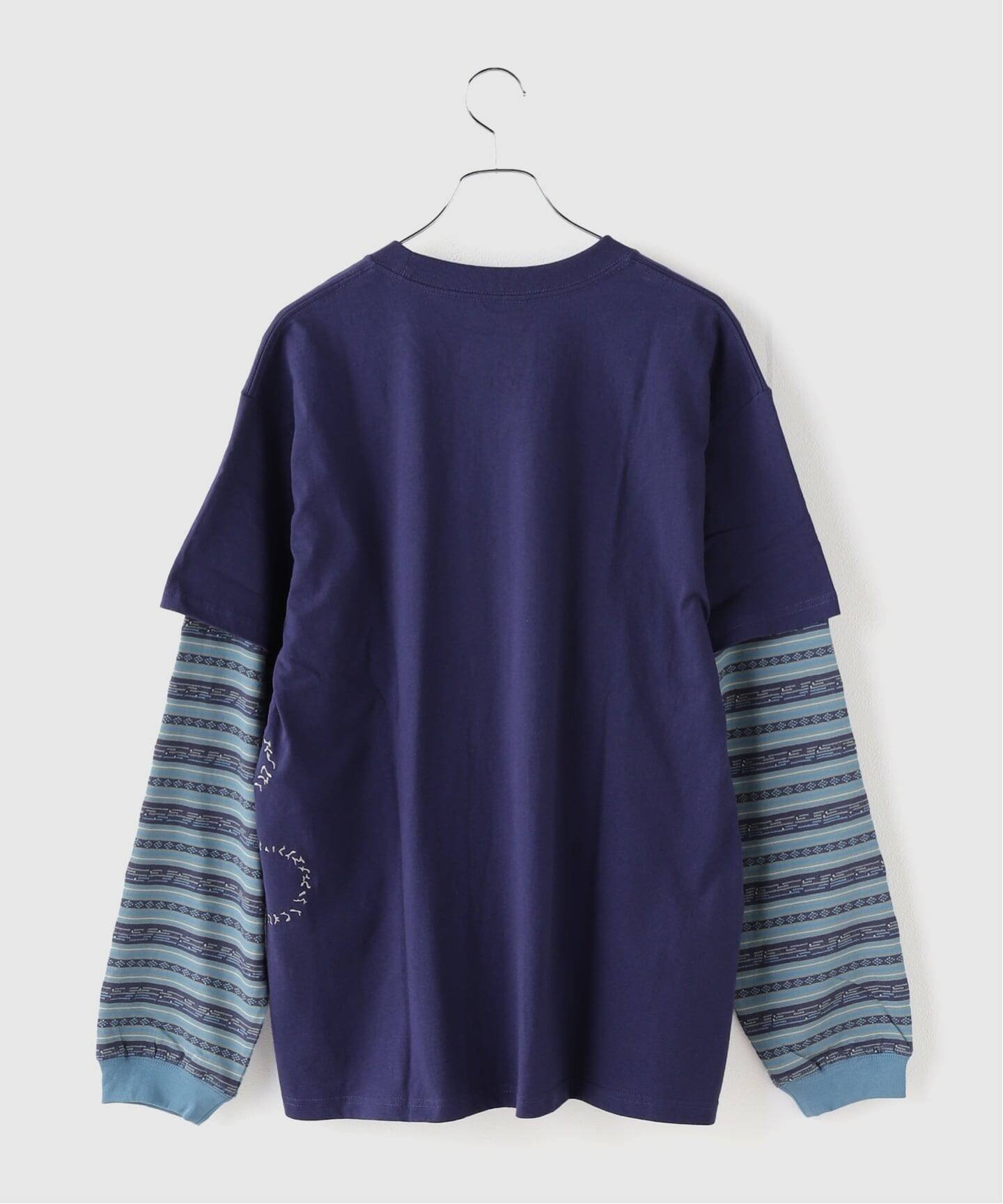 JOINT WORKS YESEYESEE / イエスアイシー Y.E.S Jacquard Stripe Layerd ジョイントワークス トップス カットソー・Tシャツ ブルー グレー【送料無料】