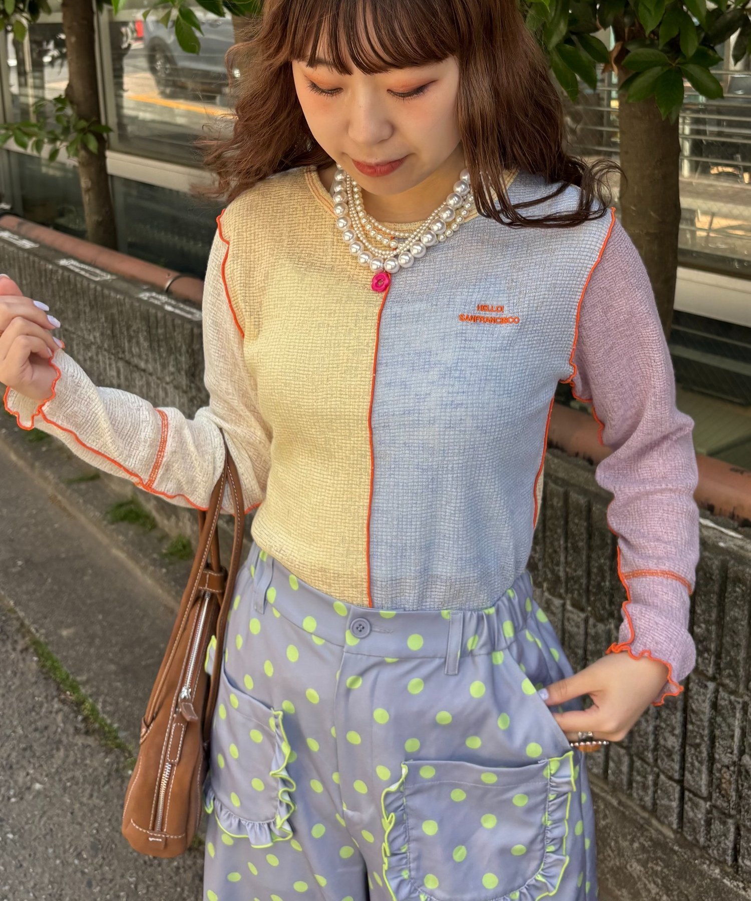 【HELLO.SANFRANCISCO】配色切替ポコポコメロウTEE チャオパニックティピー トップス カットソー・Tシャツ オレンジ イエロー