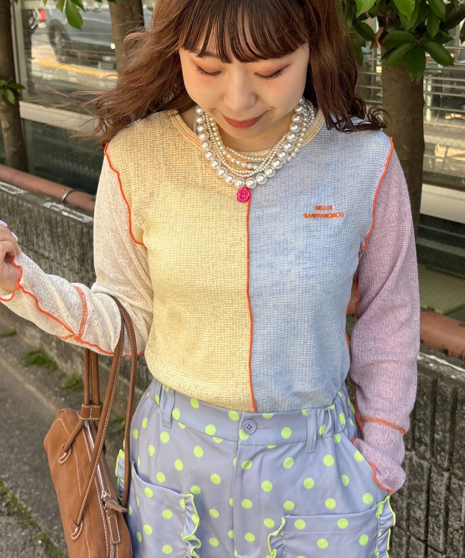 【HELLO.SANFRANCISCO】配色切替ポコポコメロウTEE チャオパニックティピー トップス カットソー・Tシャツ オレンジ イエロー