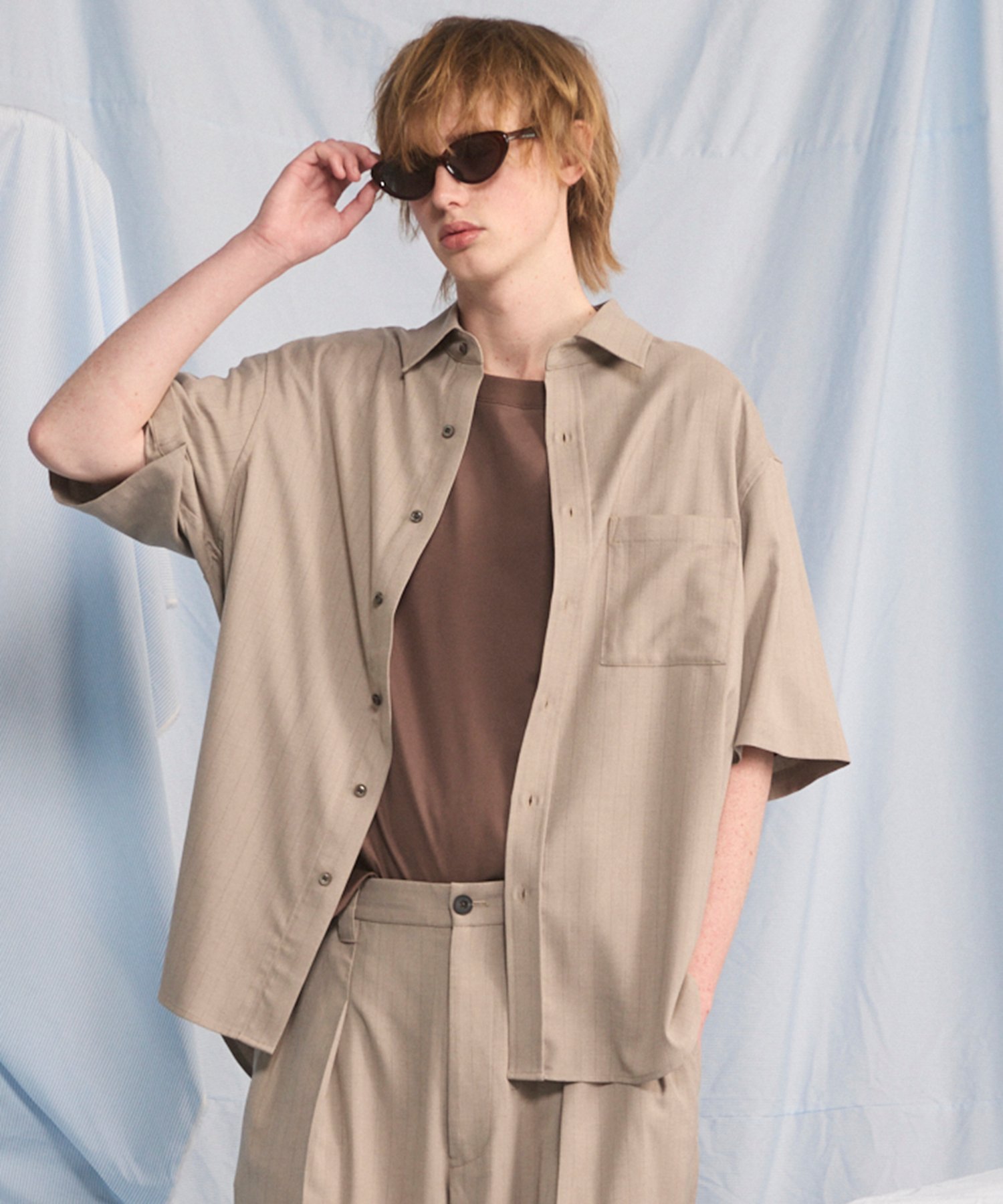 MAISON SPECIAL Airy Striped Gabardine Prime-Over Short-sleeved Shirt メゾンスペシャル トップス シャツ・ブラウス ベージュ グレー ブラック