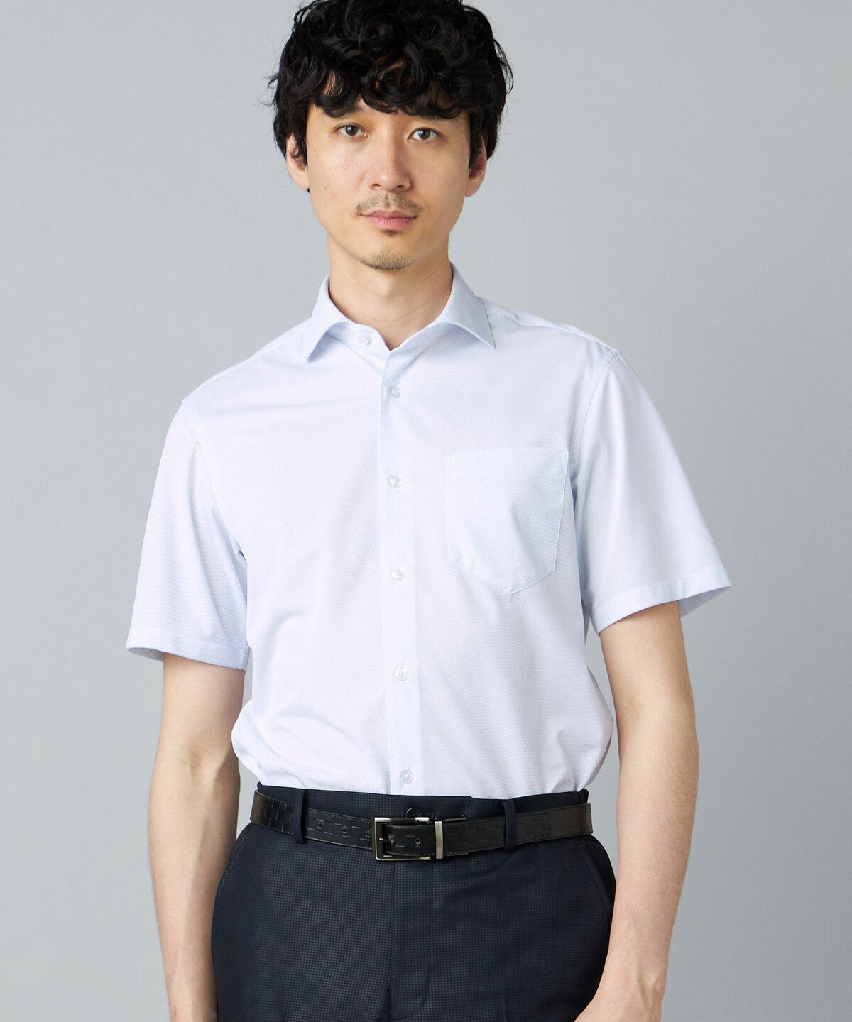 COMME CA MEN 【吸水速乾・防しわ・防汚】トリコットツイル 半袖ドレスシャツ コムサメン トップス シャツ・ブラウス ホワイト ブルー【送料無料】