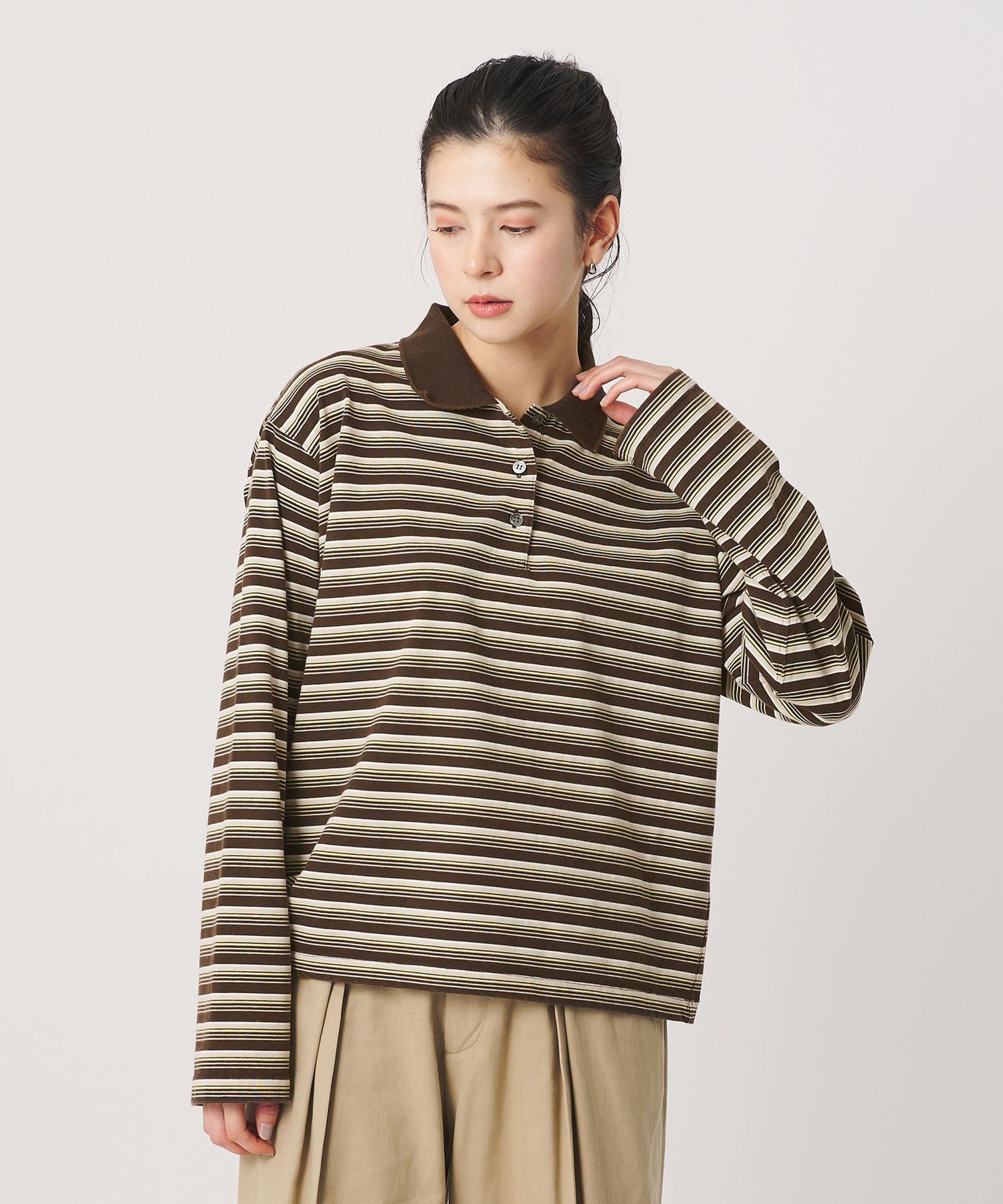 【SALE／30%OFF】BEAUTY&YOUTH UNITED ARROWS コットンボーダー ポロカラー プルオーバー ユナイテッドアローズ アウトレット トップス カットソー・Tシャツ ネイビー ブラウン【送料無料】 stylife-15696497 Rakuten Fashion サンプル画像3